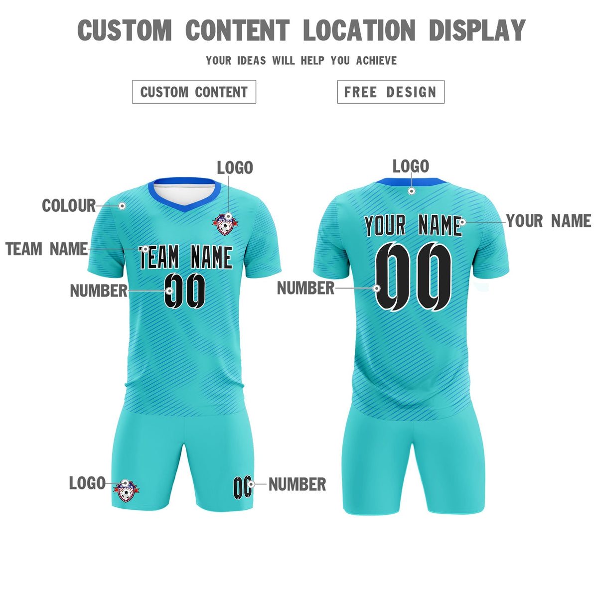 Custom Sky Blue Powder Blue Training Uniform For Men Soccer Sets Jersey