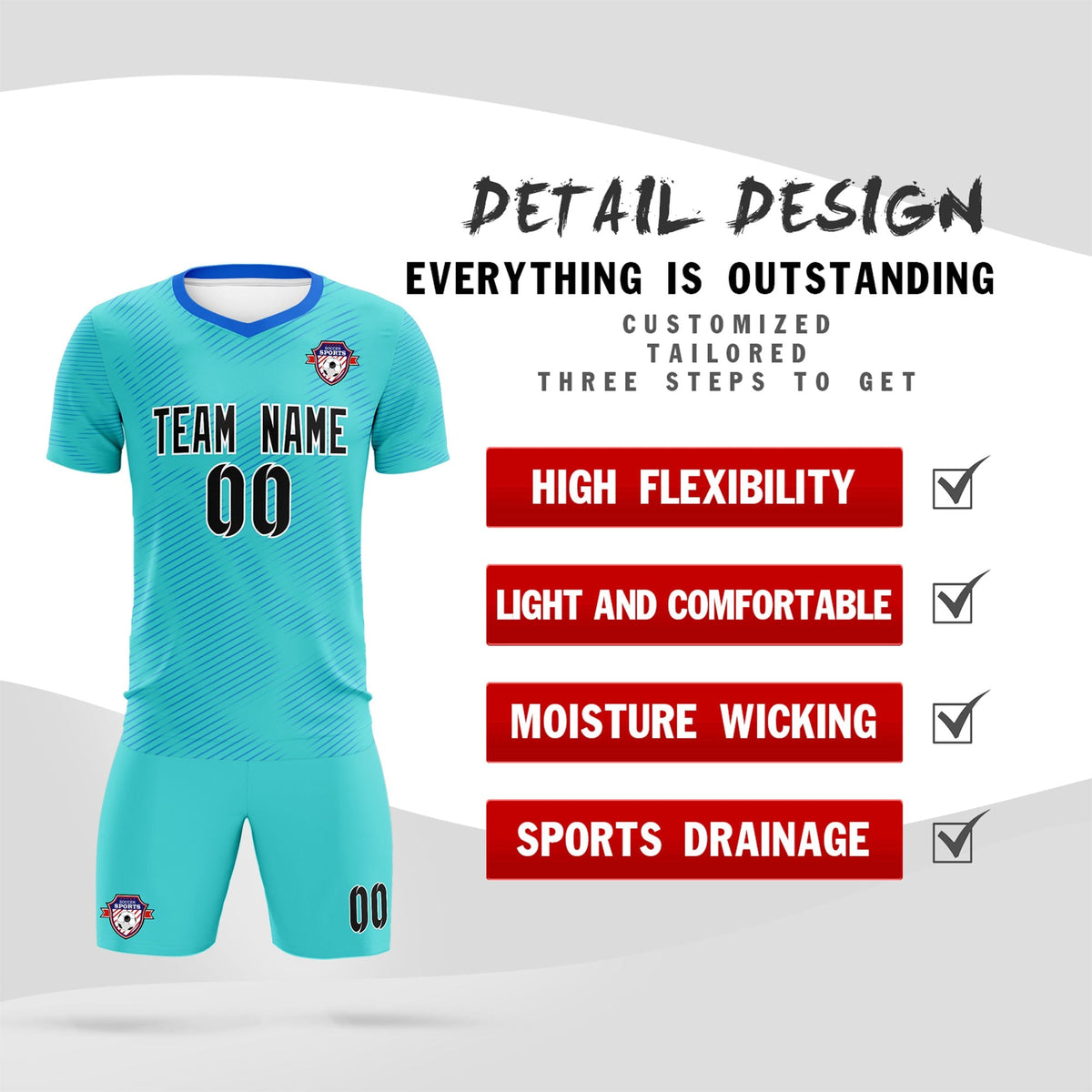 Custom Sky Blue Powder Blue Training Uniform For Men Soccer Sets Jersey