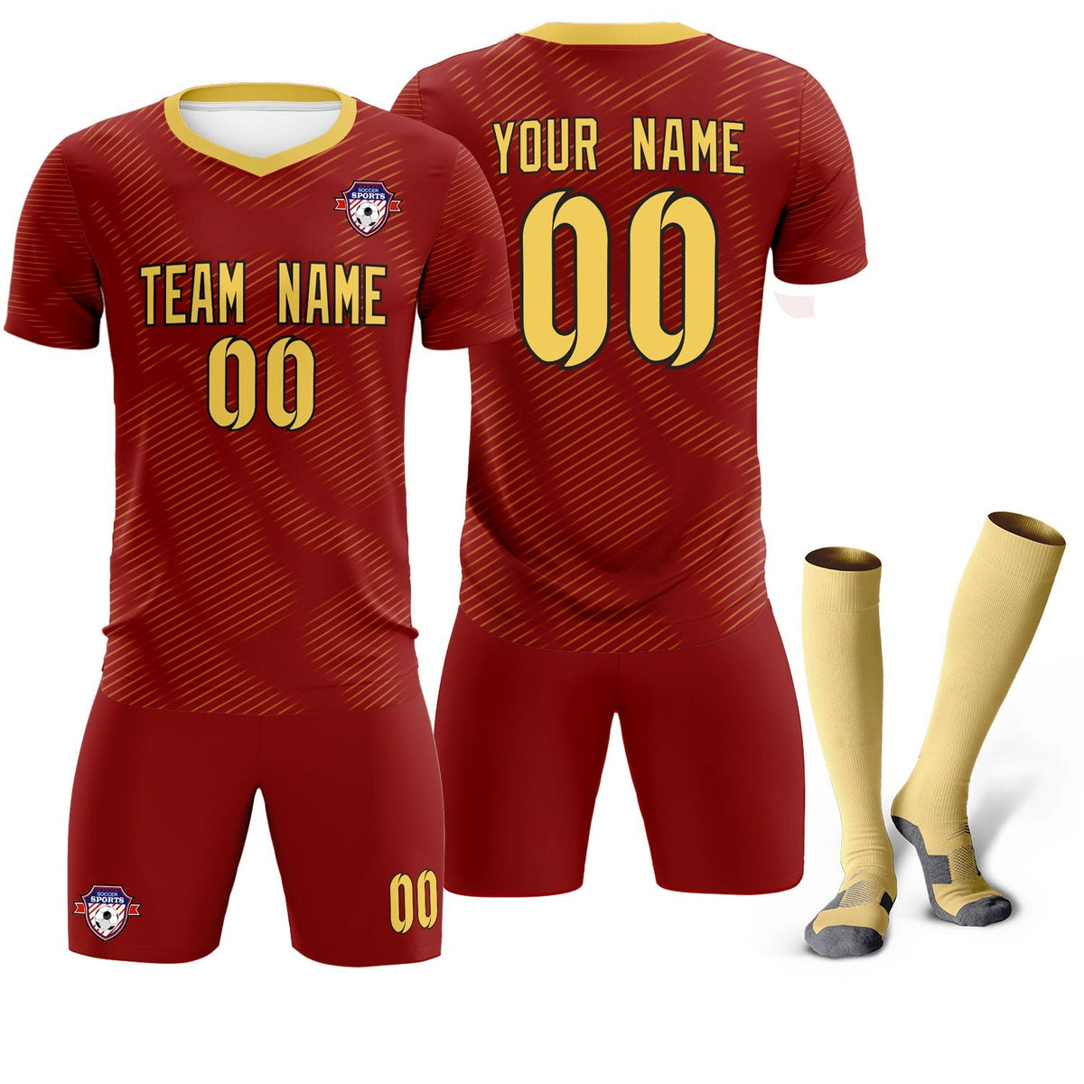 Custom Crimson Khaki Training Uniform For Men Soccer Sets Jersey
