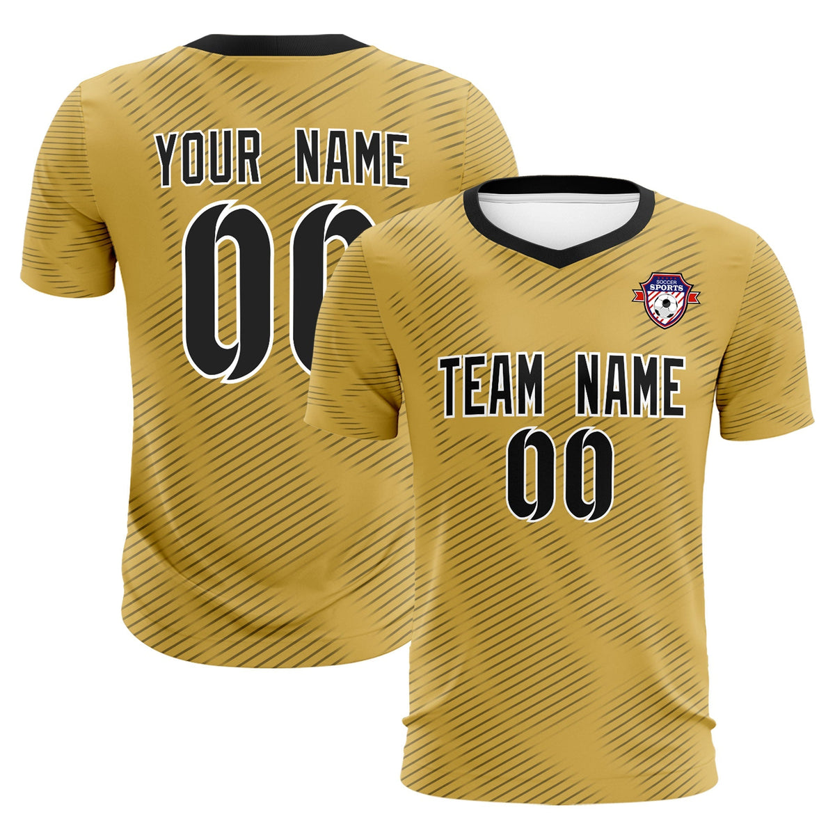 Custom Old Gold Black Training Uniform For Men Soccer Sets Jersey
