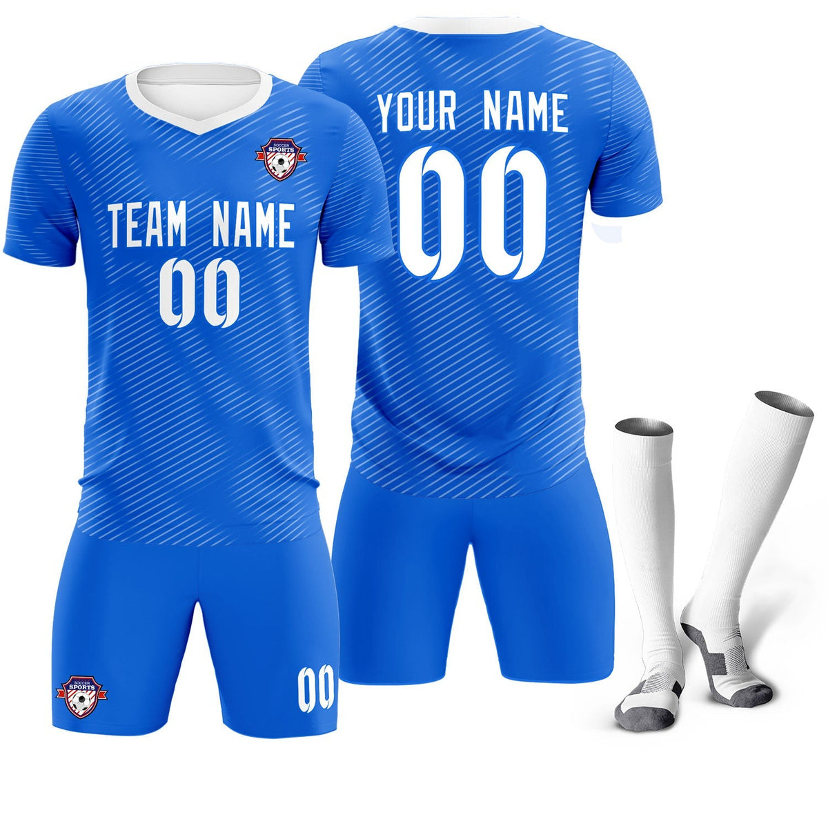Custom Royal White Training Uniform For Men Soccer Sets Jersey