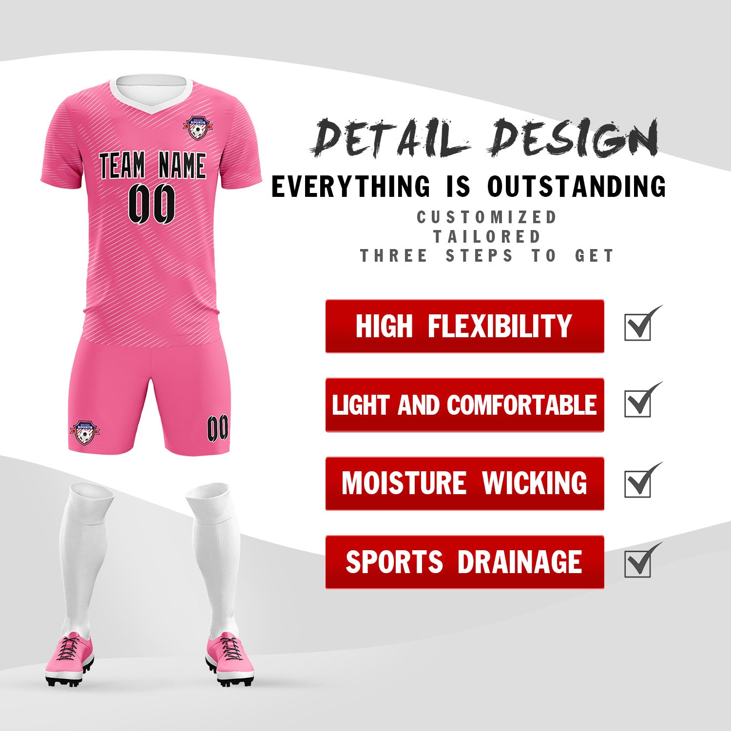 Custom Pink White Training Uniform For Men Soccer Sets Jersey