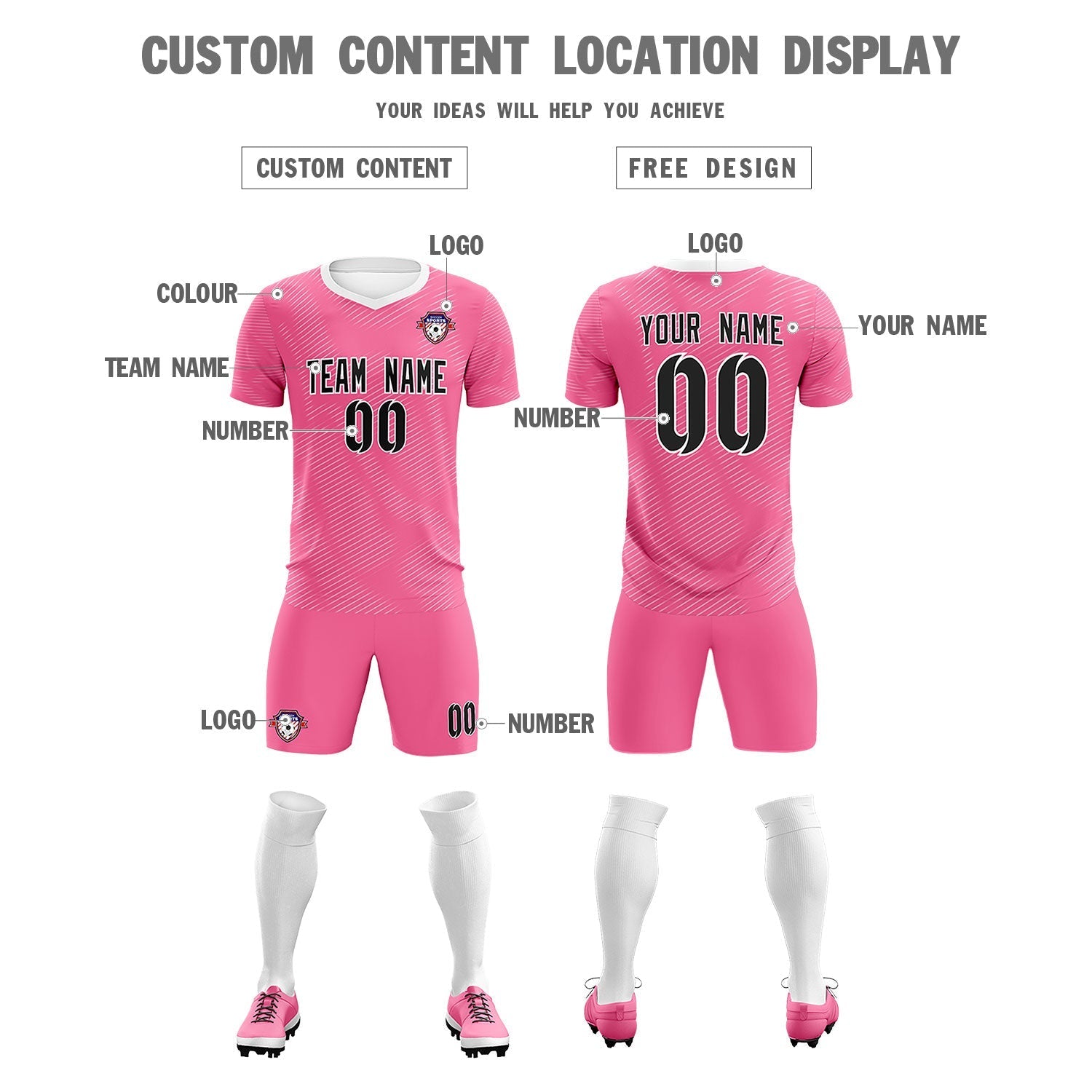 Custom Pink White Training Uniform For Men Soccer Sets Jersey