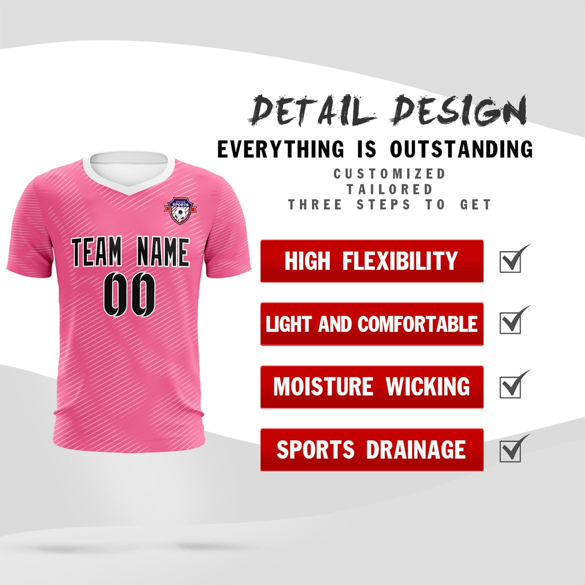 Custom Pink White Training Uniform For Men Soccer Sets Jersey