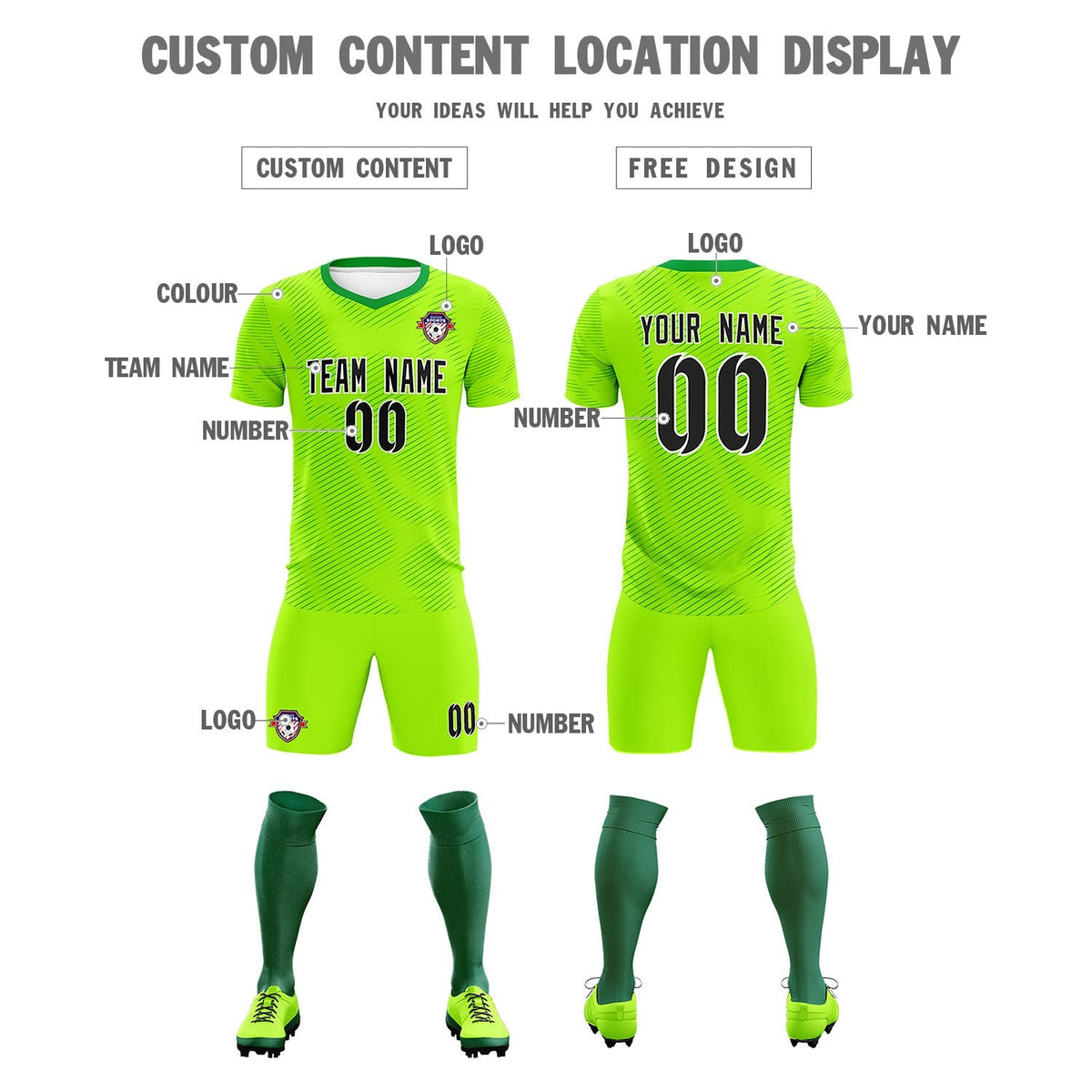 Custom Neon Green Kelly Green Training Uniform For Men Soccer Sets Jersey