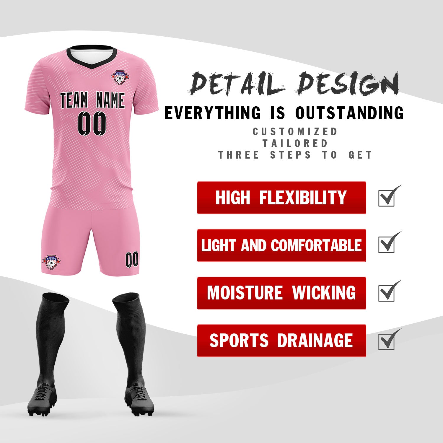 Custom Light Pink White Training Uniform For Men Soccer Sets Jersey