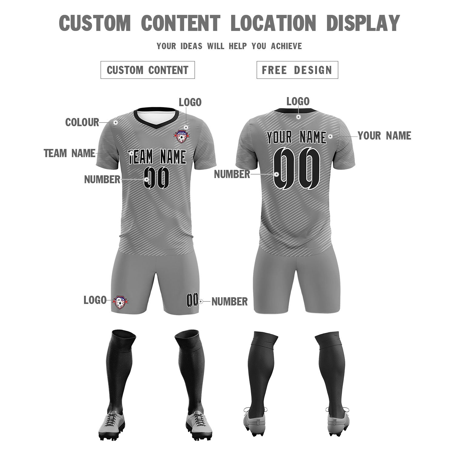 Custom Dark Gray White Training Uniform For Men Soccer Sets Jersey