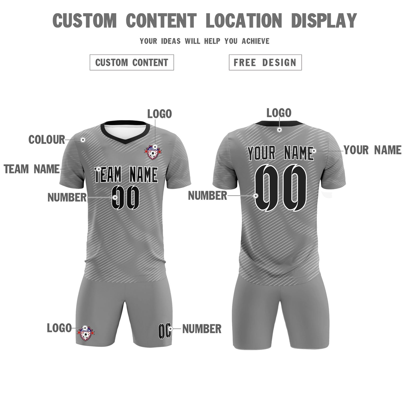 Custom Dark Gray White Training Uniform For Men Soccer Sets Jersey