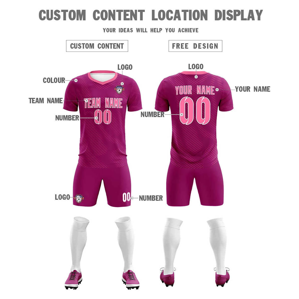 Custom Rose Red Pink Training Uniform For Men Soccer Sets Jersey