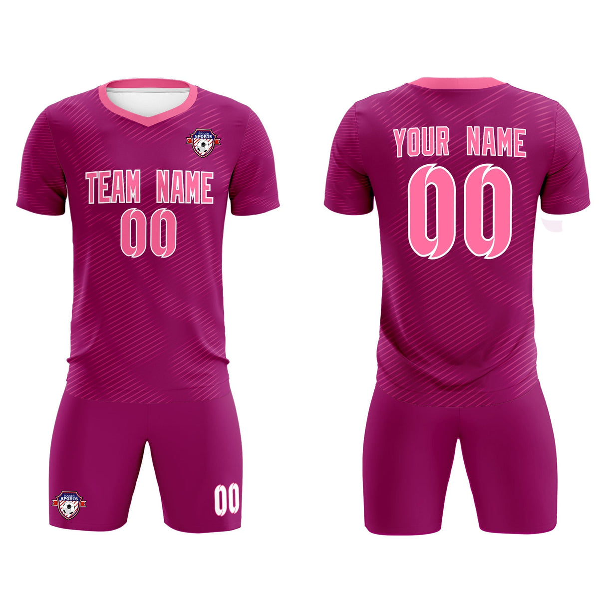 Custom Rose Red Pink Training Uniform For Men Soccer Sets Jersey