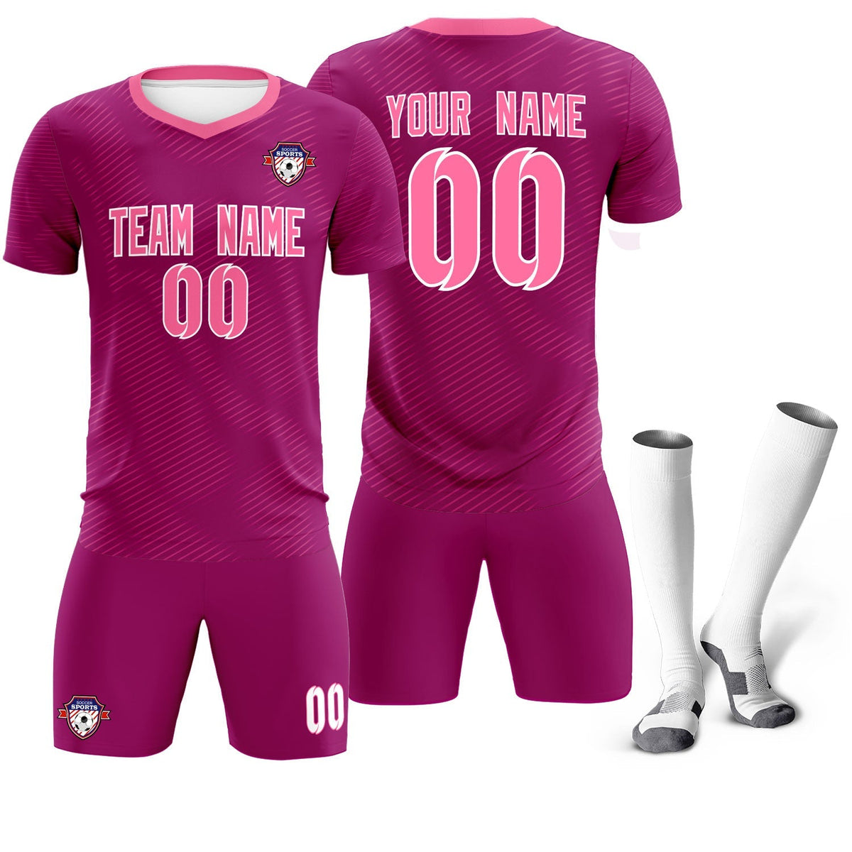 Custom Rose Red Pink Training Uniform For Men Soccer Sets Jersey