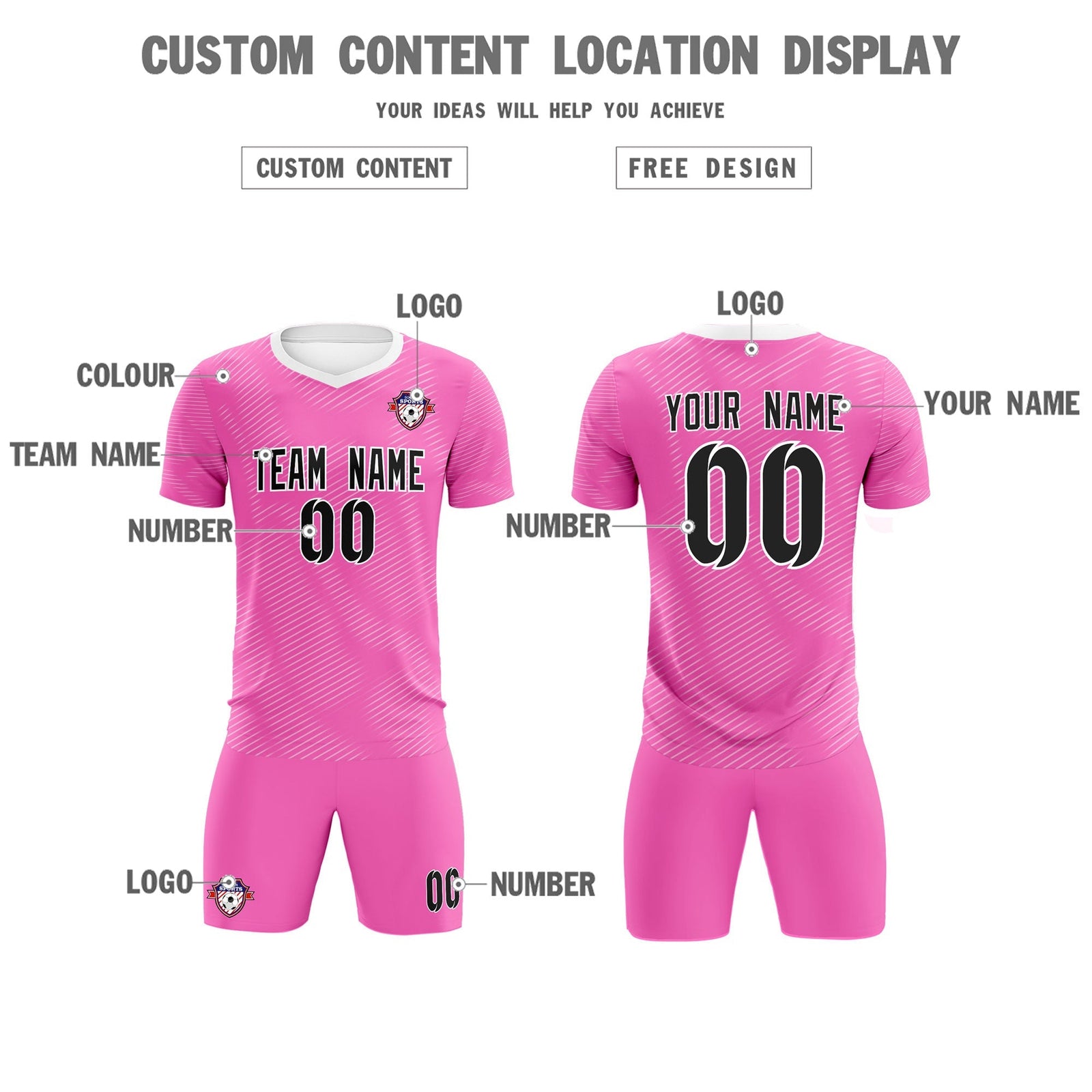 Custom Pink White Training Uniform For Men Soccer Sets Jersey
