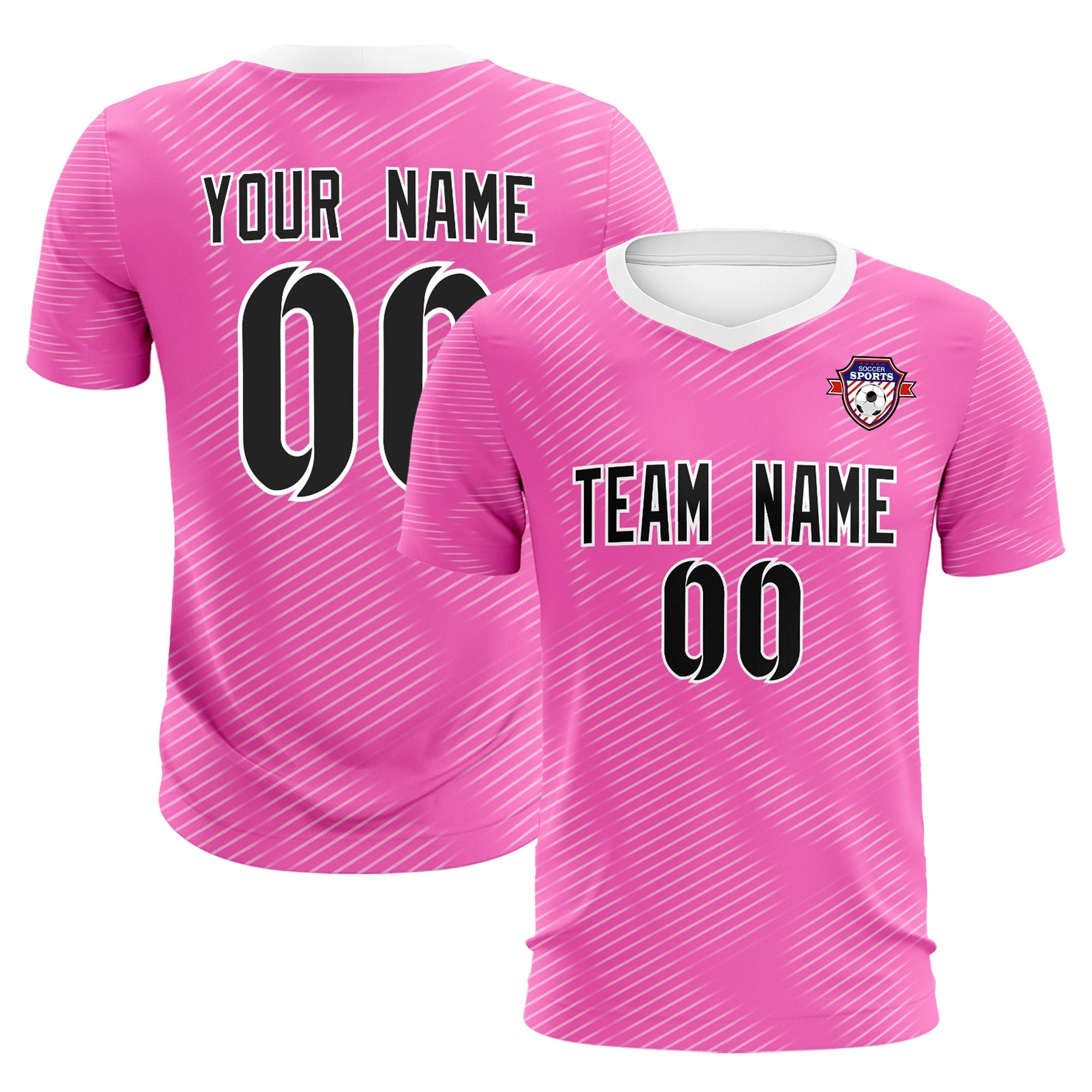★SHALOM★ PINK SOCCER TSHIRTS Custom Pink Pink-Black Sublimation Soccer Uniform Jersey