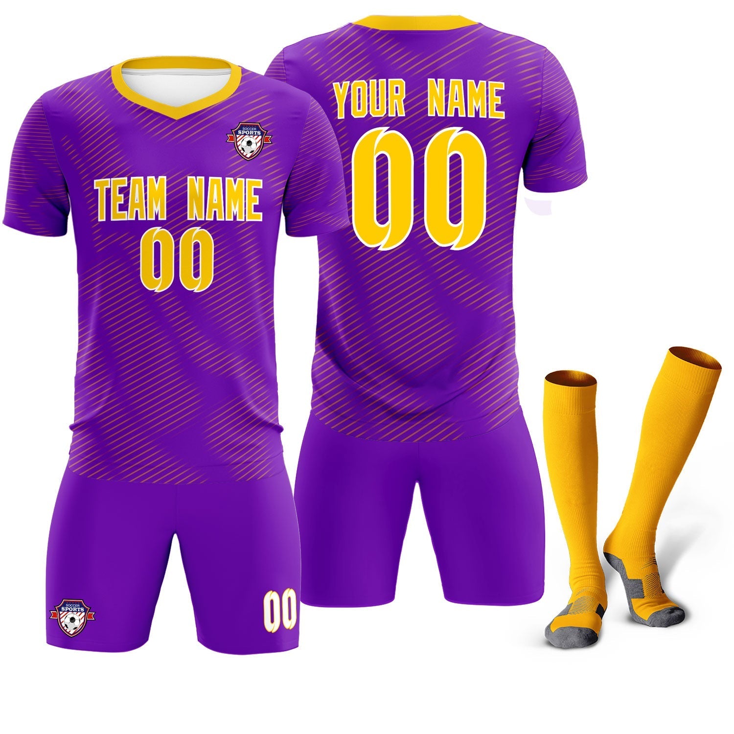 Custom Purple Gold Training Uniform For Men Soccer Sets Jersey