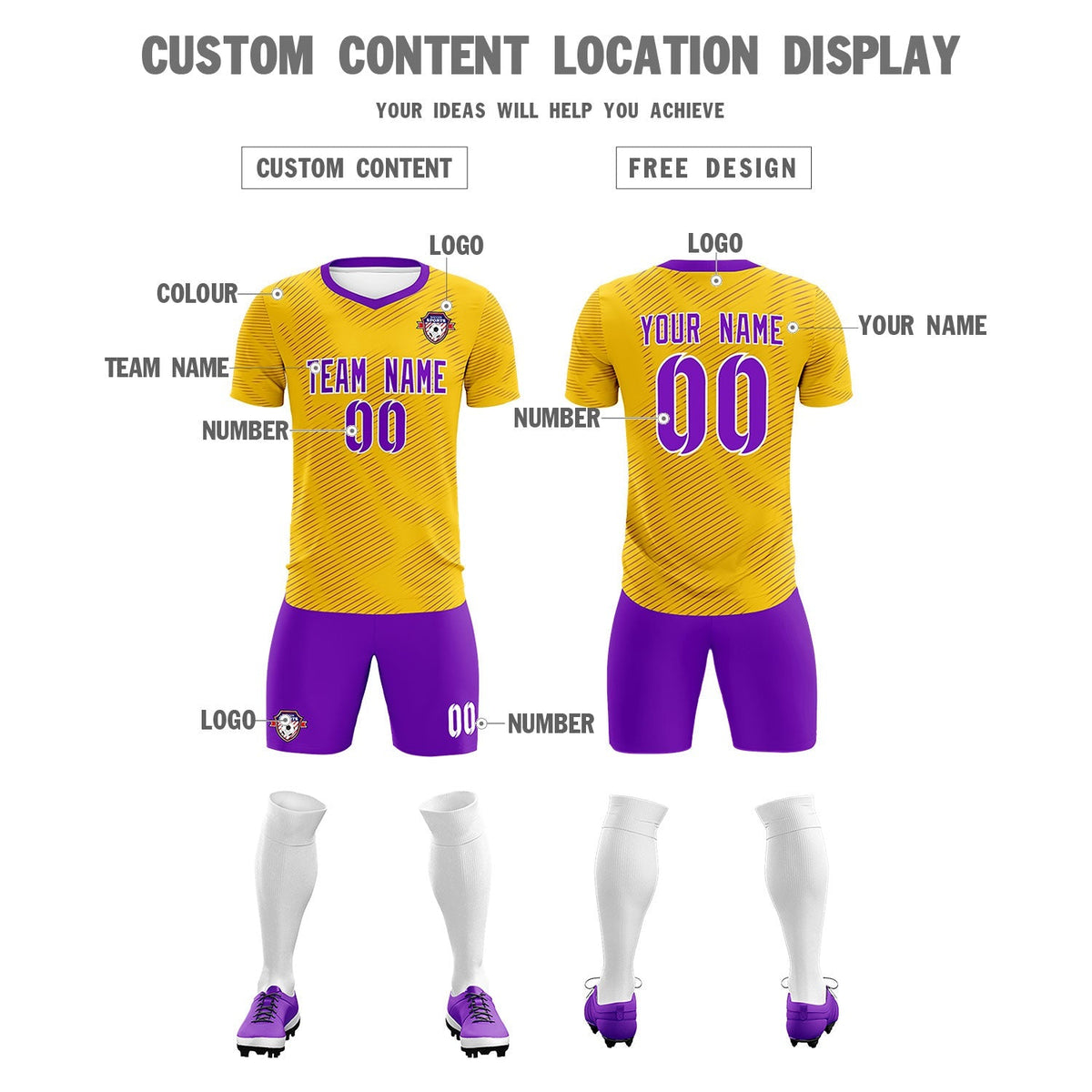 Custom Gold Purple Training Uniform For Men Soccer Sets Jersey