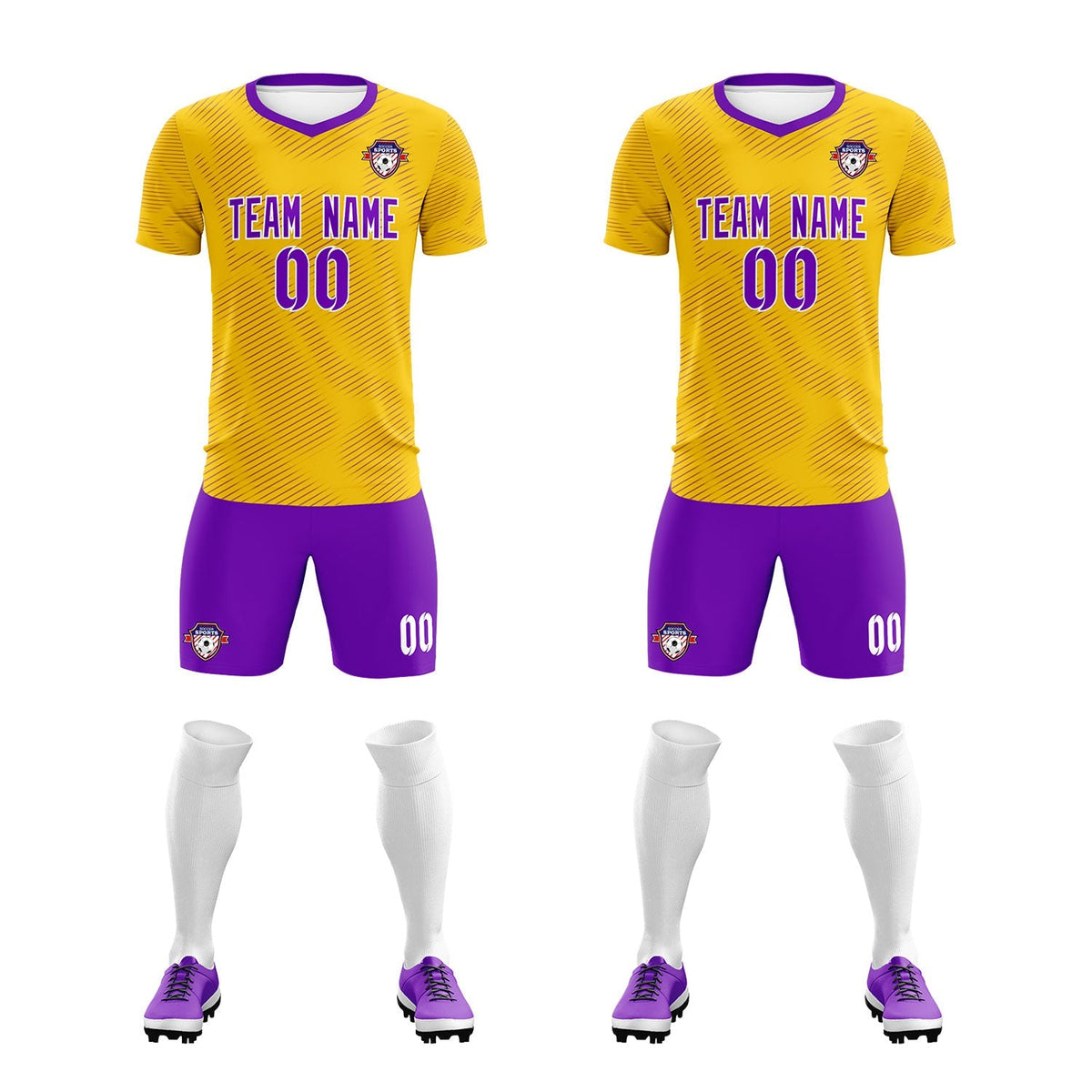 Custom Gold Purple Training Uniform For Men Soccer Sets Jersey