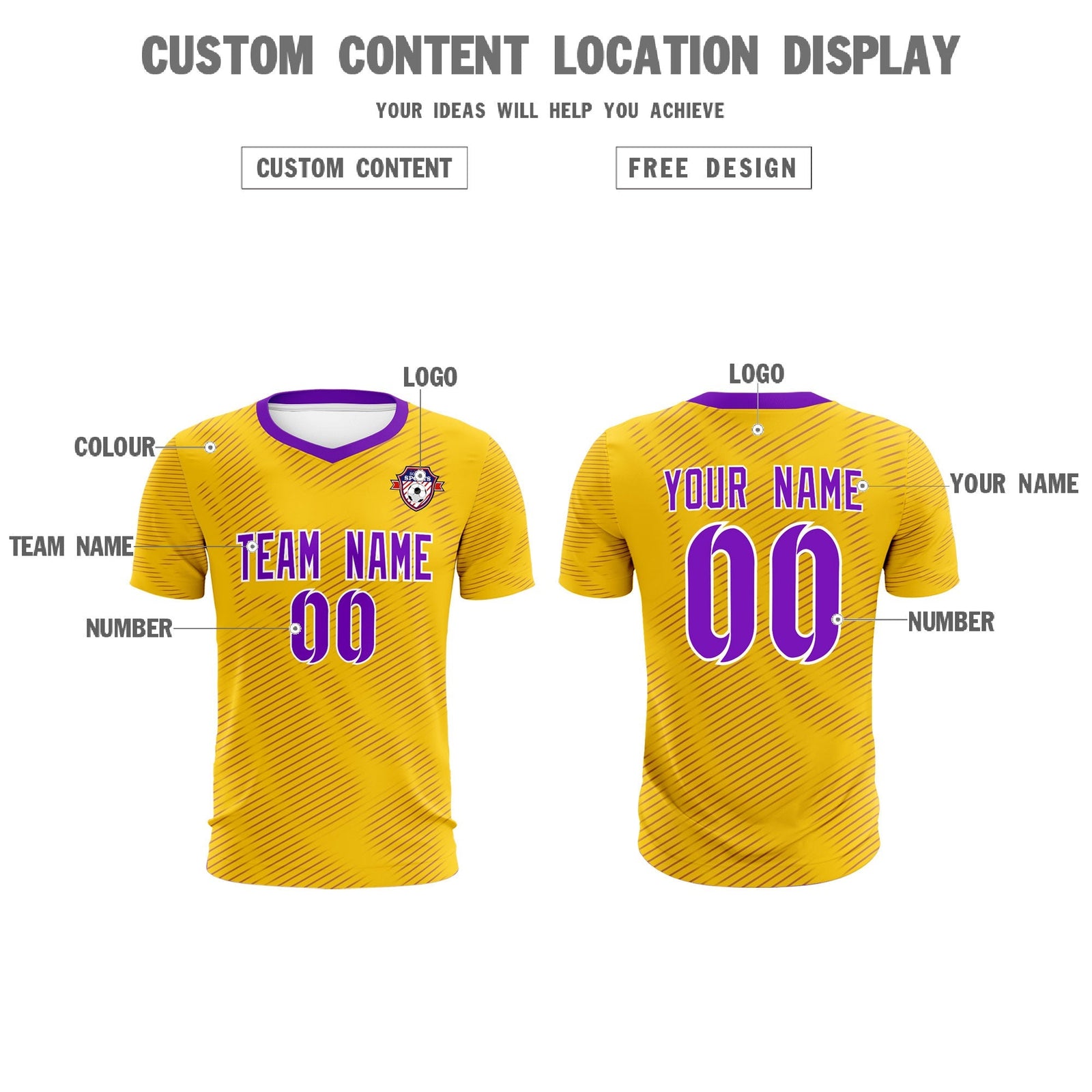 Custom Gold Purple Training Uniform For Men Soccer Sets Jersey