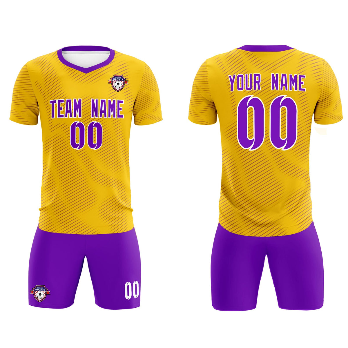 Custom Gold Purple Training Uniform For Men Soccer Sets Jersey
