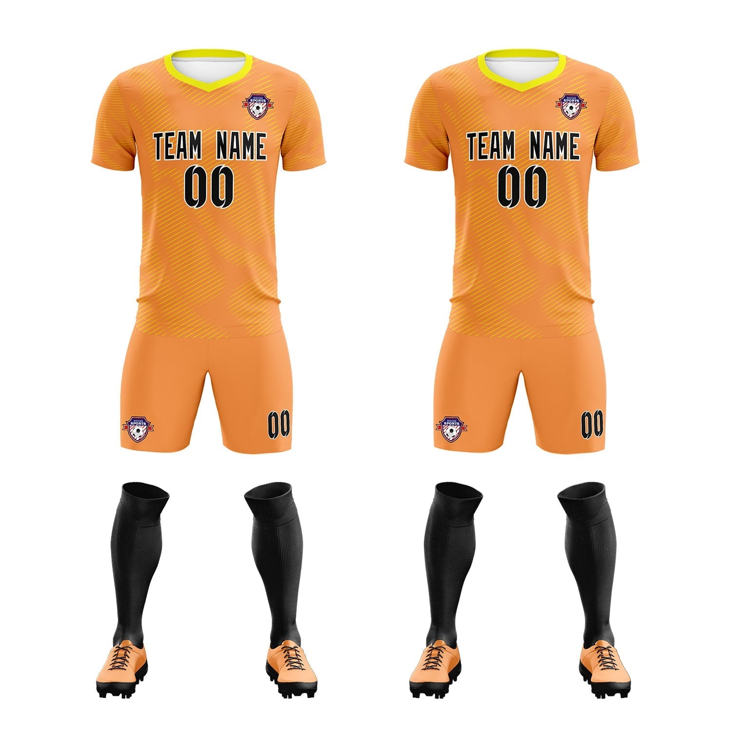 Custom Light Orange Gold Training Uniform For Men Soccer Sets Jersey