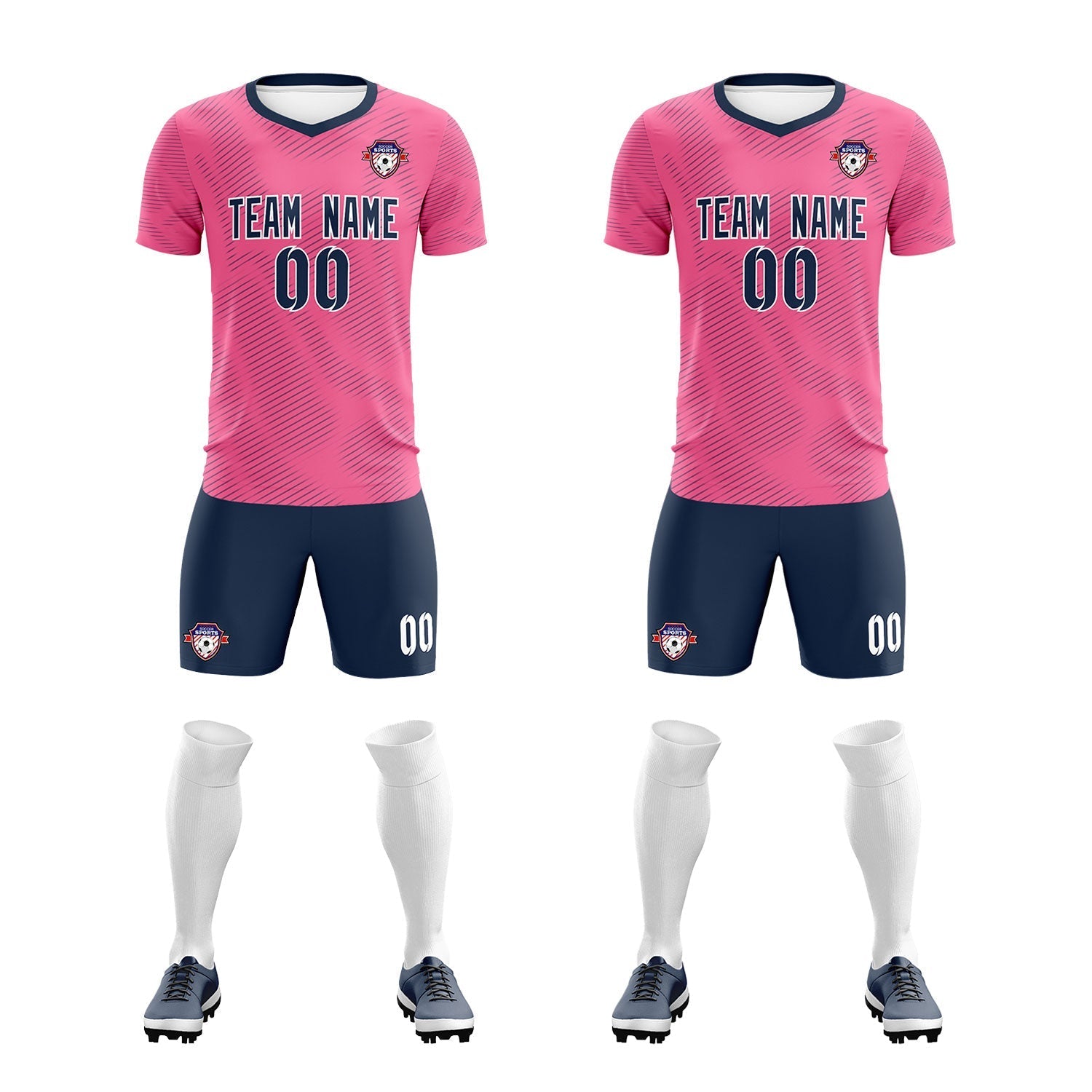 Custom Pink Navy Training Uniform For Men Soccer Sets Jersey
