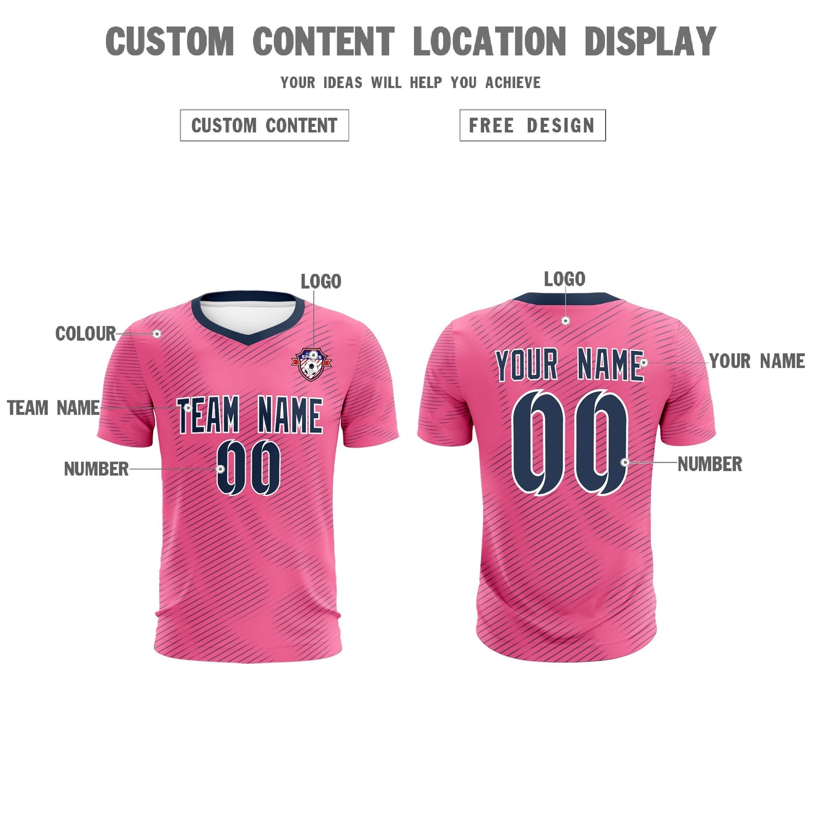 Custom Pink Navy Training Uniform For Men Soccer Sets Jersey