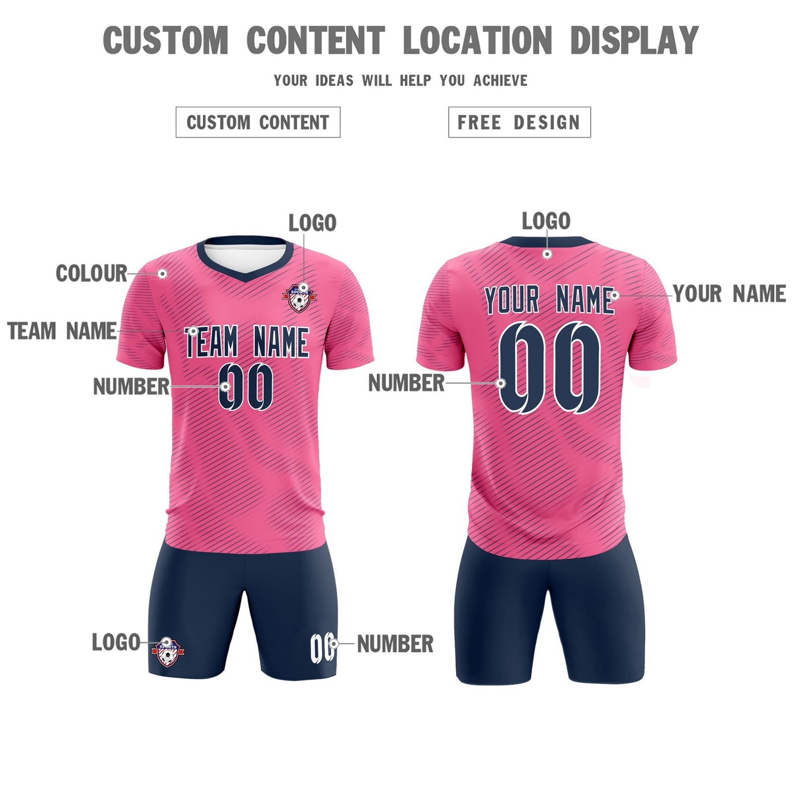 Custom Pink Navy Training Uniform For Men Soccer Sets Jersey