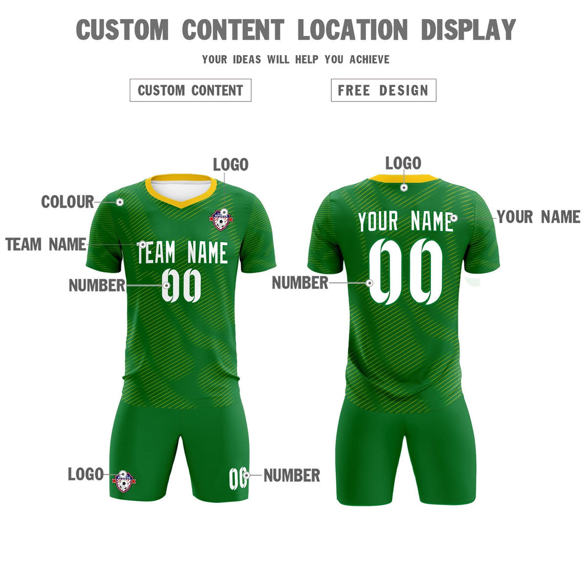 Custom Kelly Green Yellow Training Uniform For Men Soccer Sets Jersey