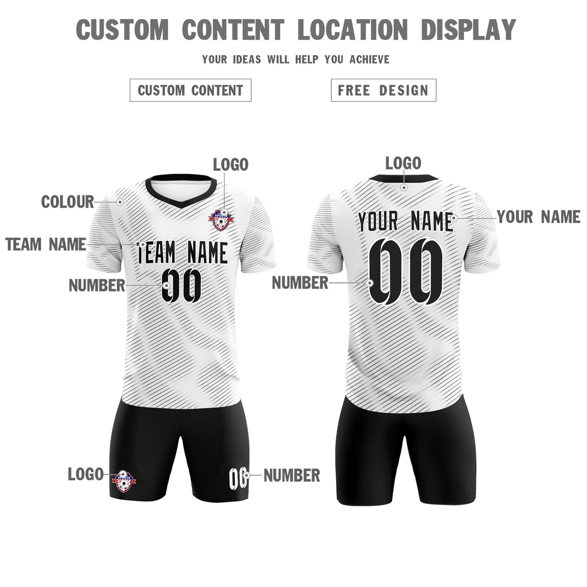 Custom White Black Training Uniform For Men Soccer Sets Jersey