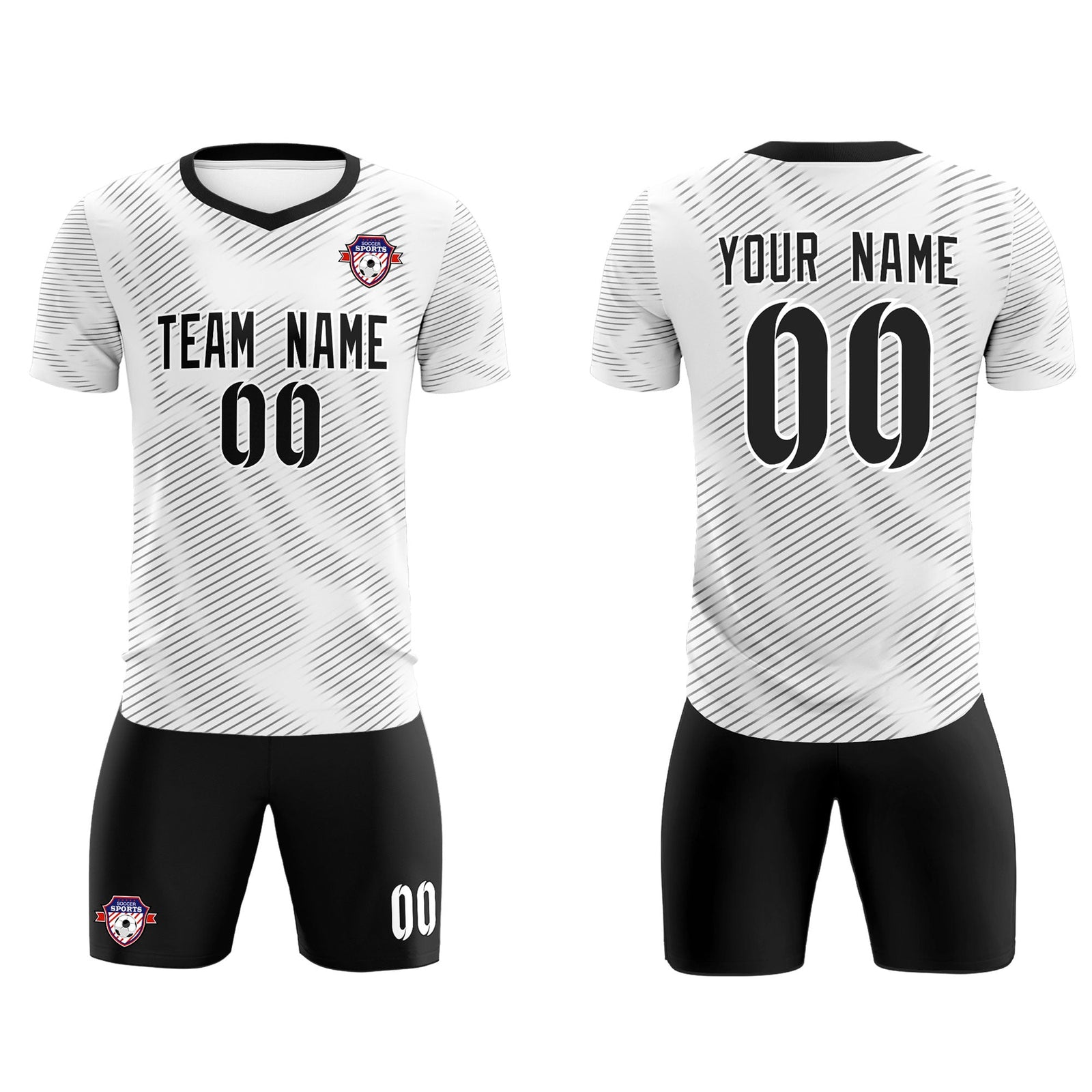 Custom White Black Training Uniform For Men Soccer Sets Jersey