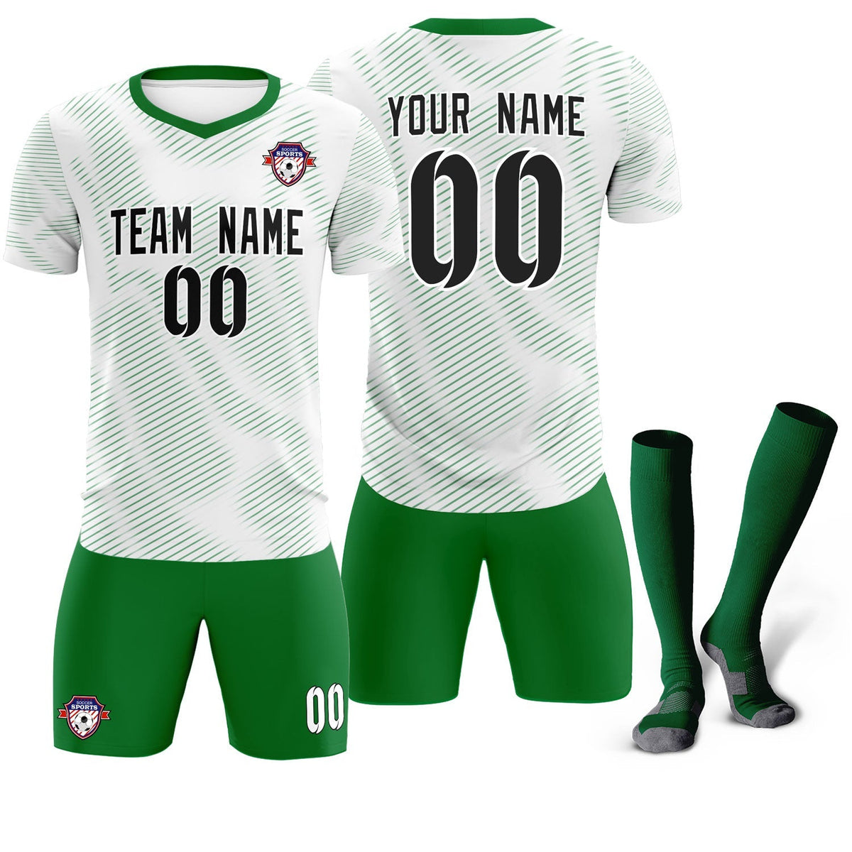 Custom White Kelly Green Training Uniform For Men Soccer Sets Jersey