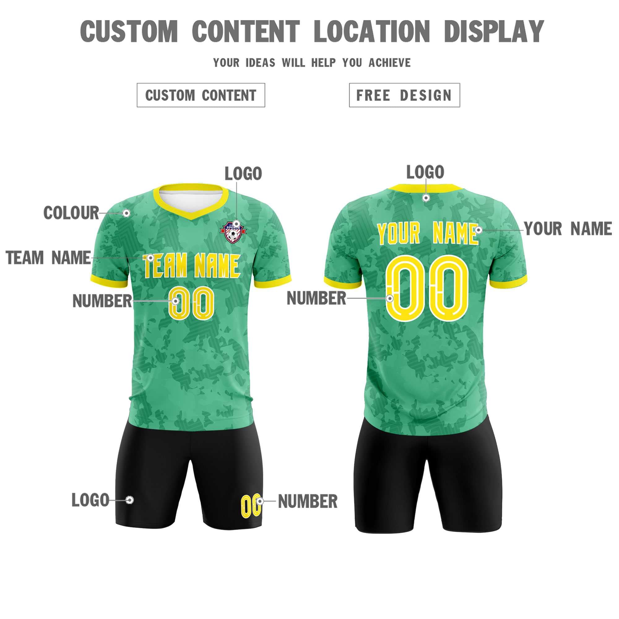 Custom Green Camo sports Soccer Tops/Sets Jersey