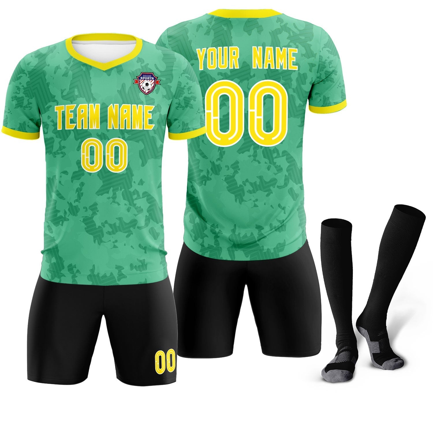 Custom Green Camo sports Soccer Tops/Sets Jersey