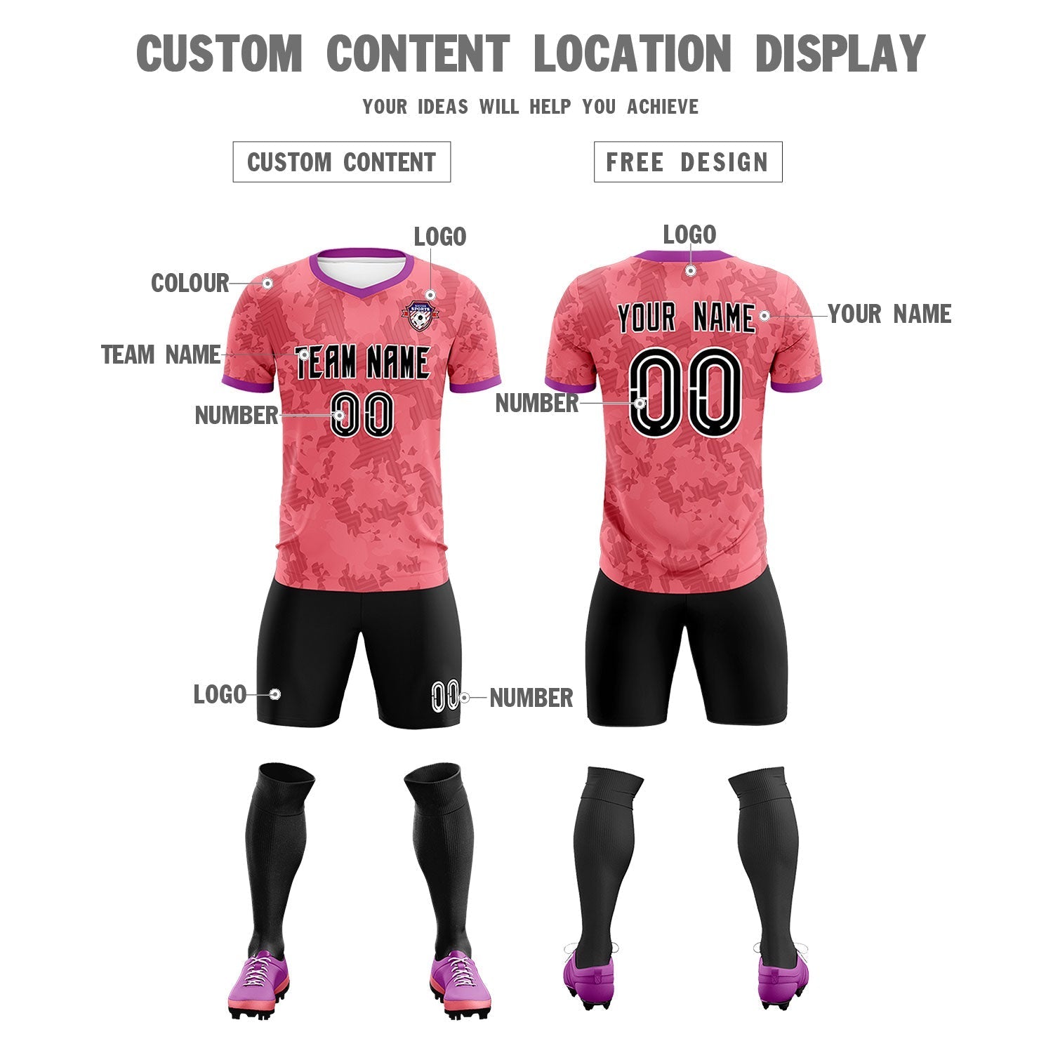 Custom Light Red Camo sports Soccer Tops/Sets Jersey