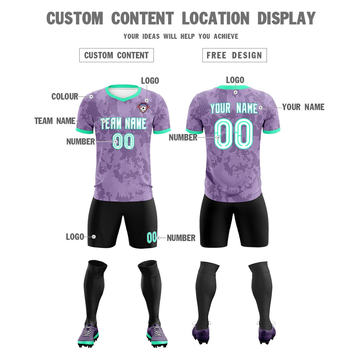Custom Light Purple Camo sports Soccer Tops/Sets Jersey