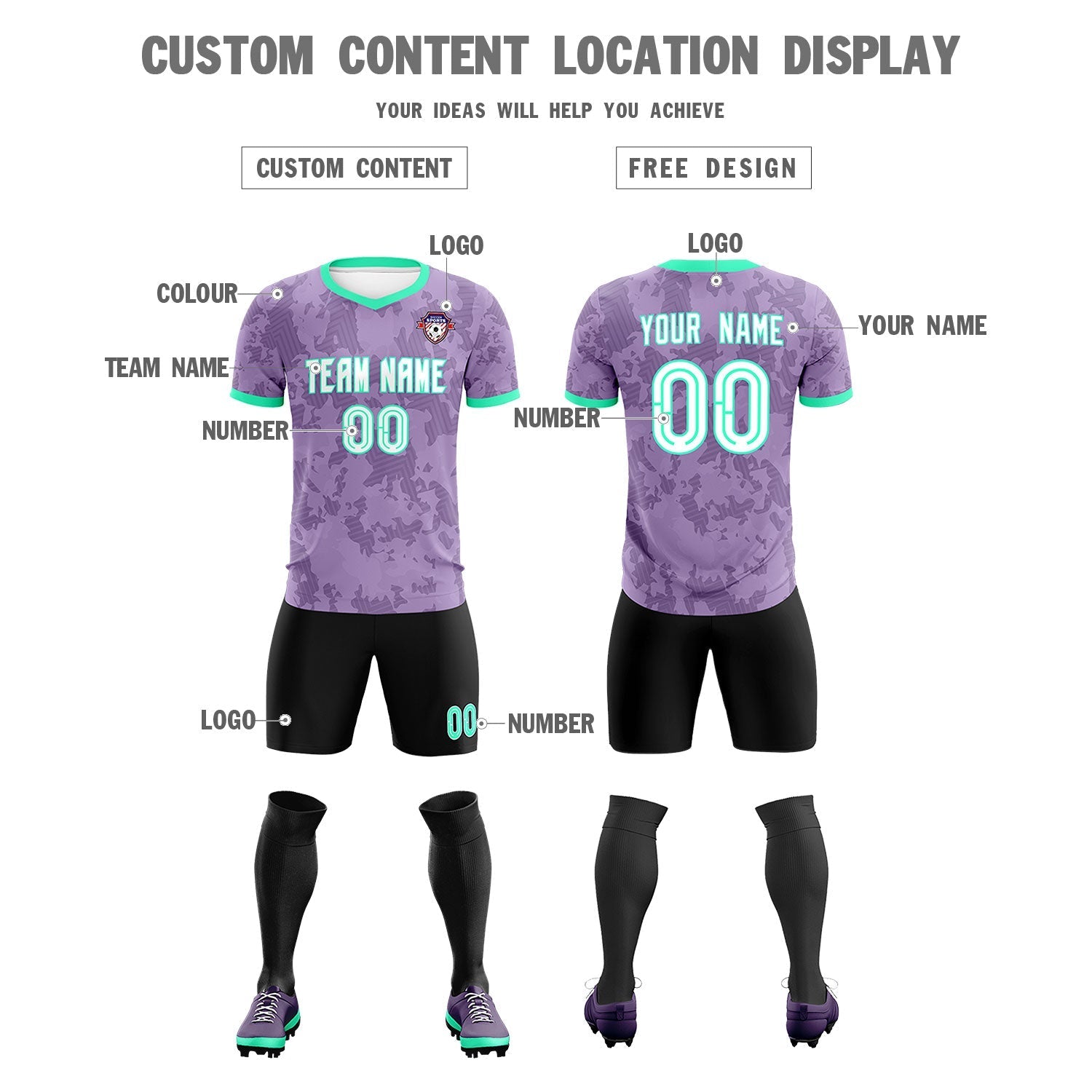 Custom Light Purple Camo sports Soccer Tops/Sets Jersey