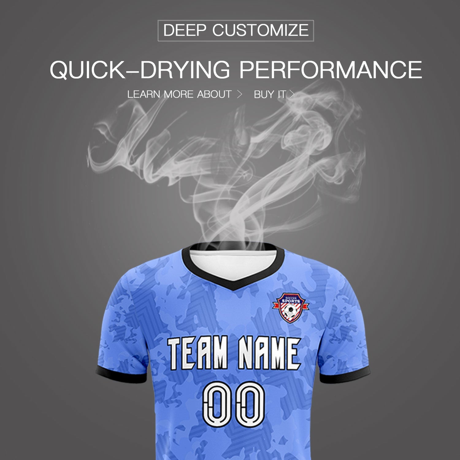 Custom Light Blue Camo sports Soccer Tops/Sets Jersey