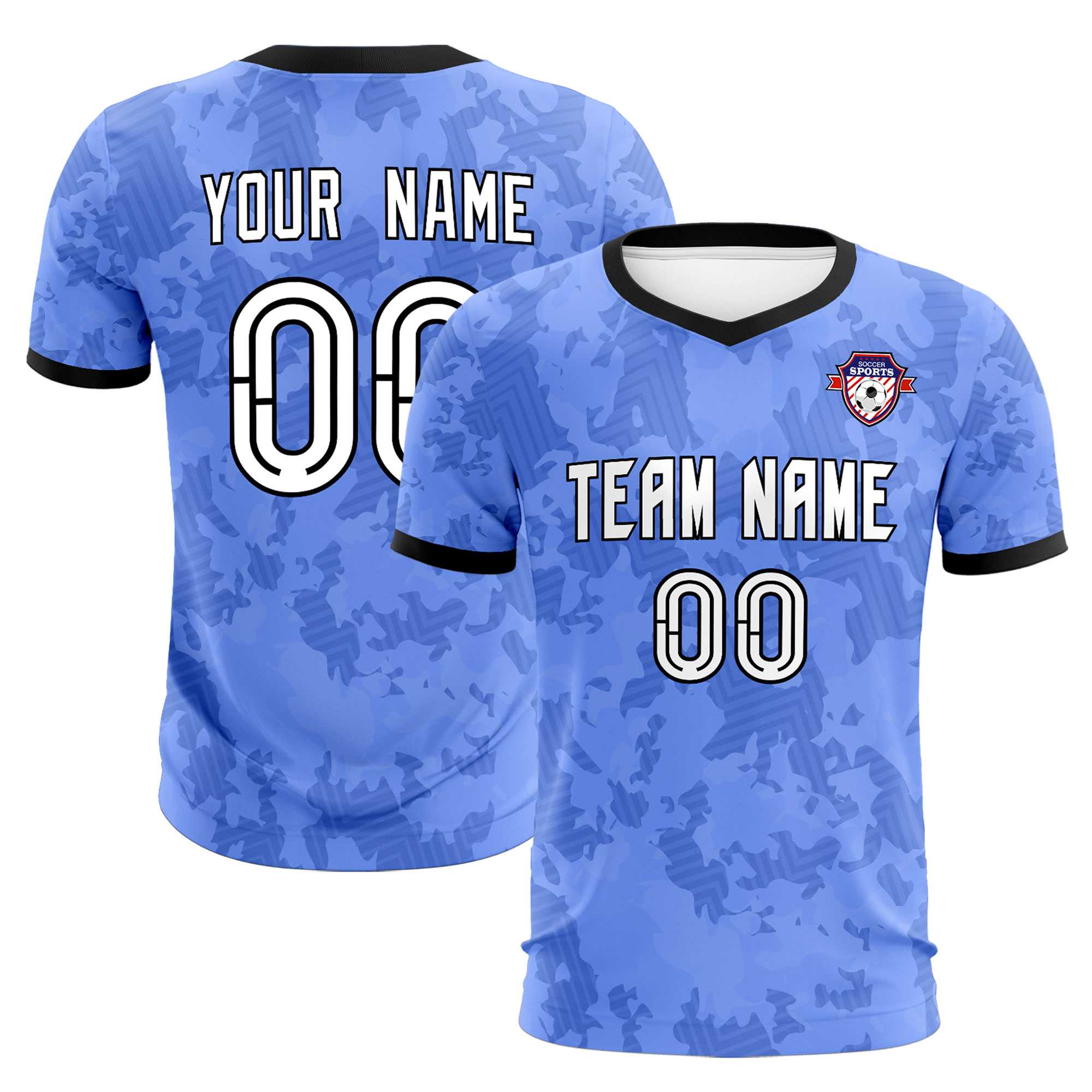 Custom Light Blue Camo sports Soccer Tops/Sets Jersey