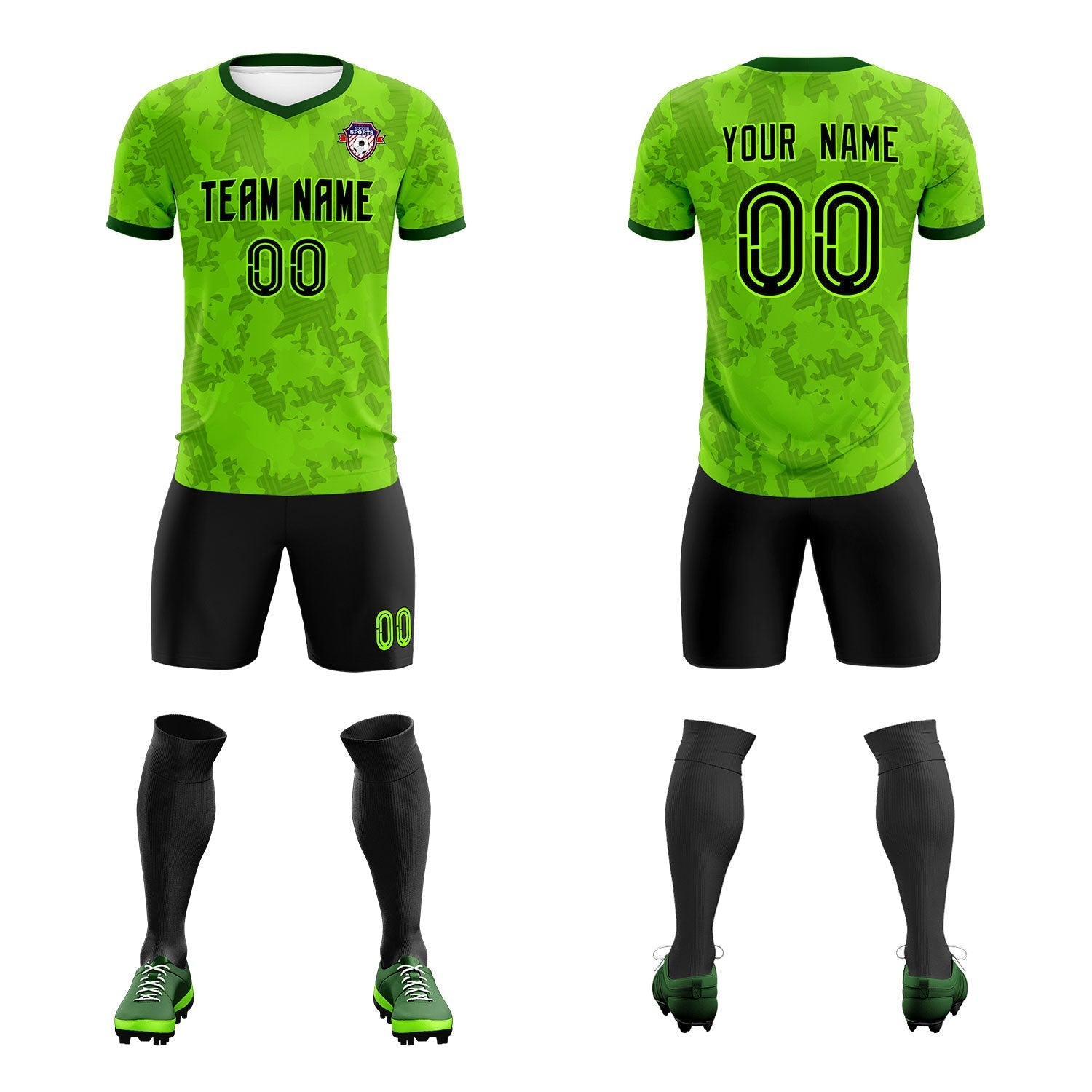 Custom Green Camo sports Soccer Tops/Sets Jersey