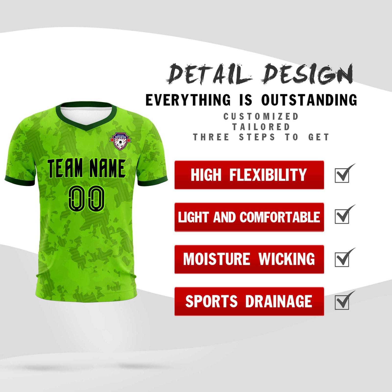 Custom Green Camo sports Soccer Tops/Sets Jersey