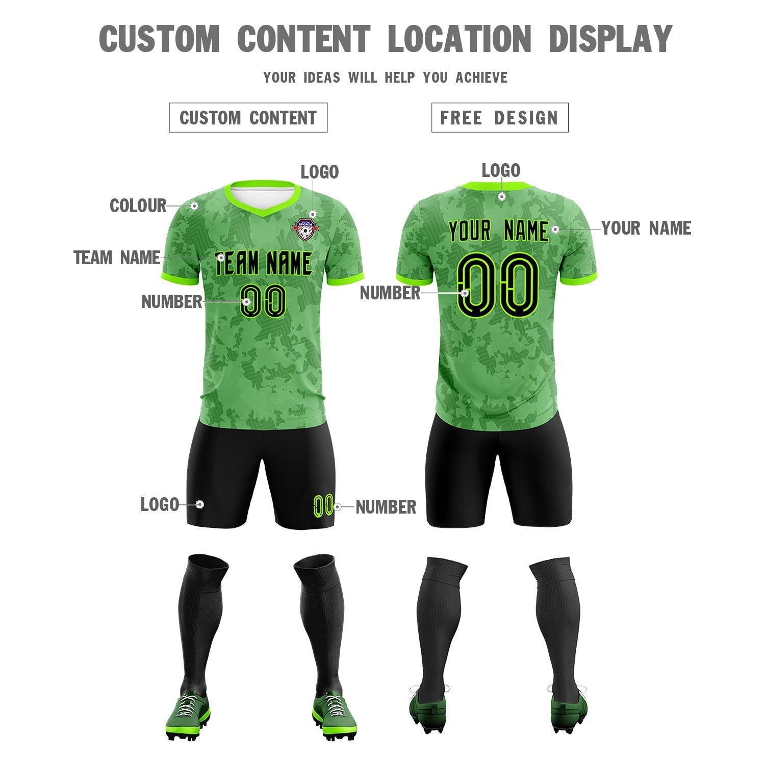 Custom Green Camo sports Soccer Tops/Sets Jersey