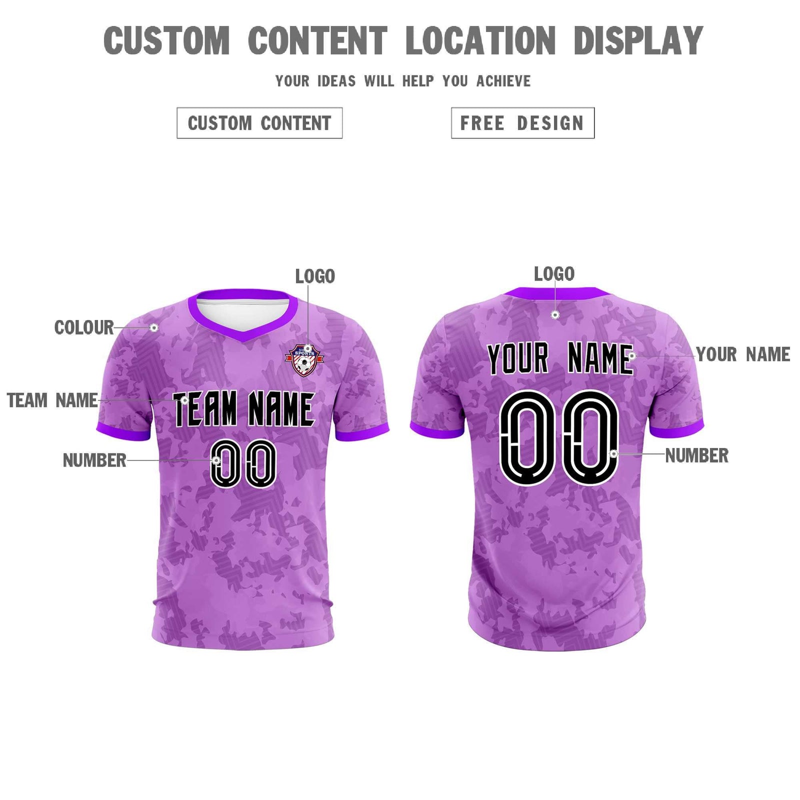 Custom Light Purple Camo sports Soccer Tops/Sets Jersey
