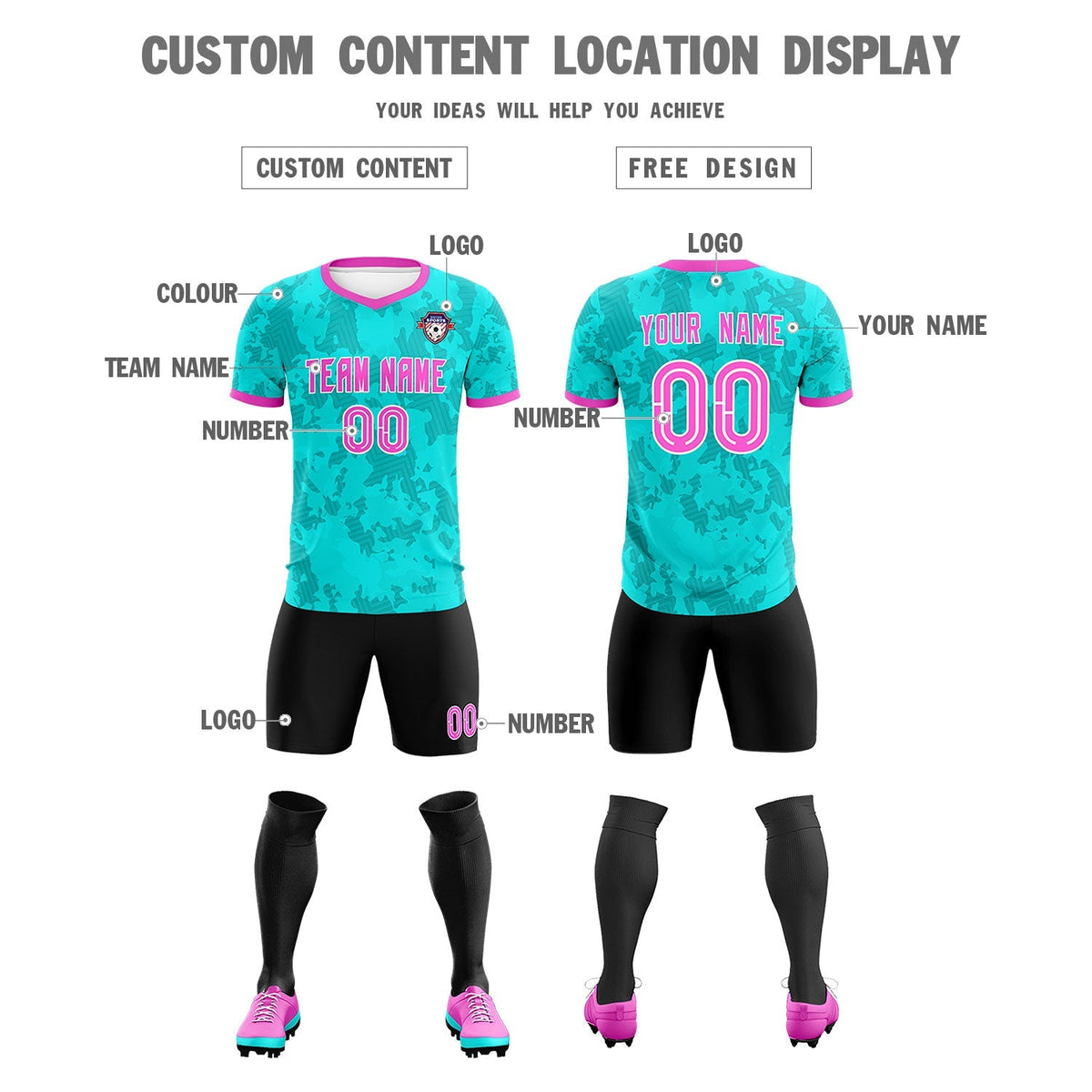 Custom Aqua Camo sports Soccer Tops/Sets Jersey