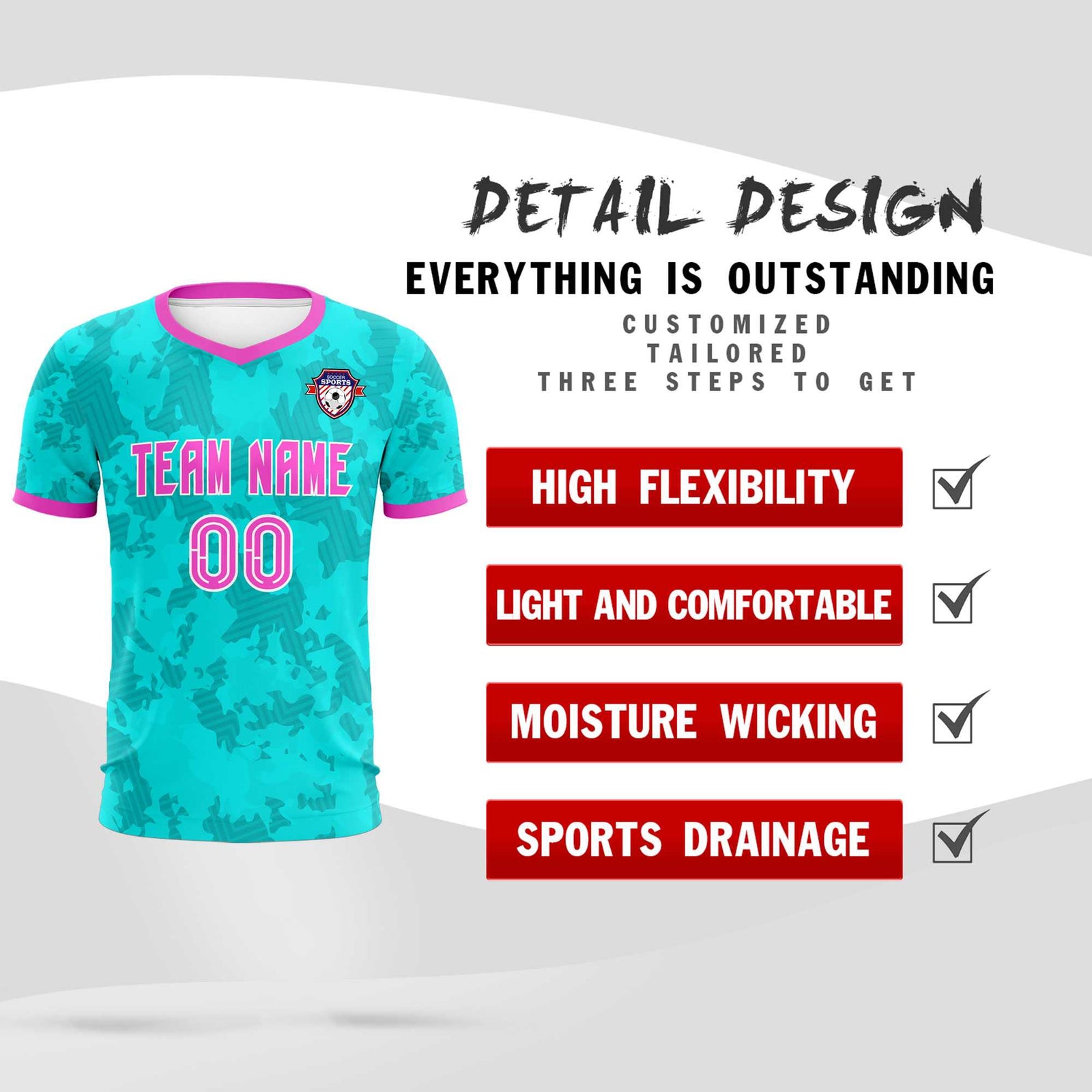 Custom Aqua Camo sports Soccer Tops/Sets Jersey