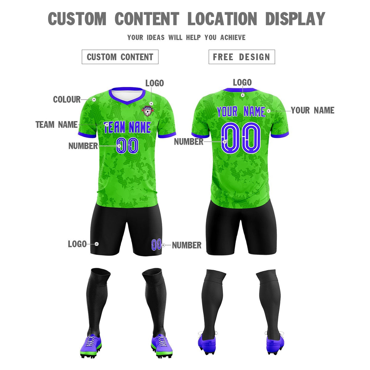 Custom Neon Green Camo sports Soccer Tops/Sets Jersey