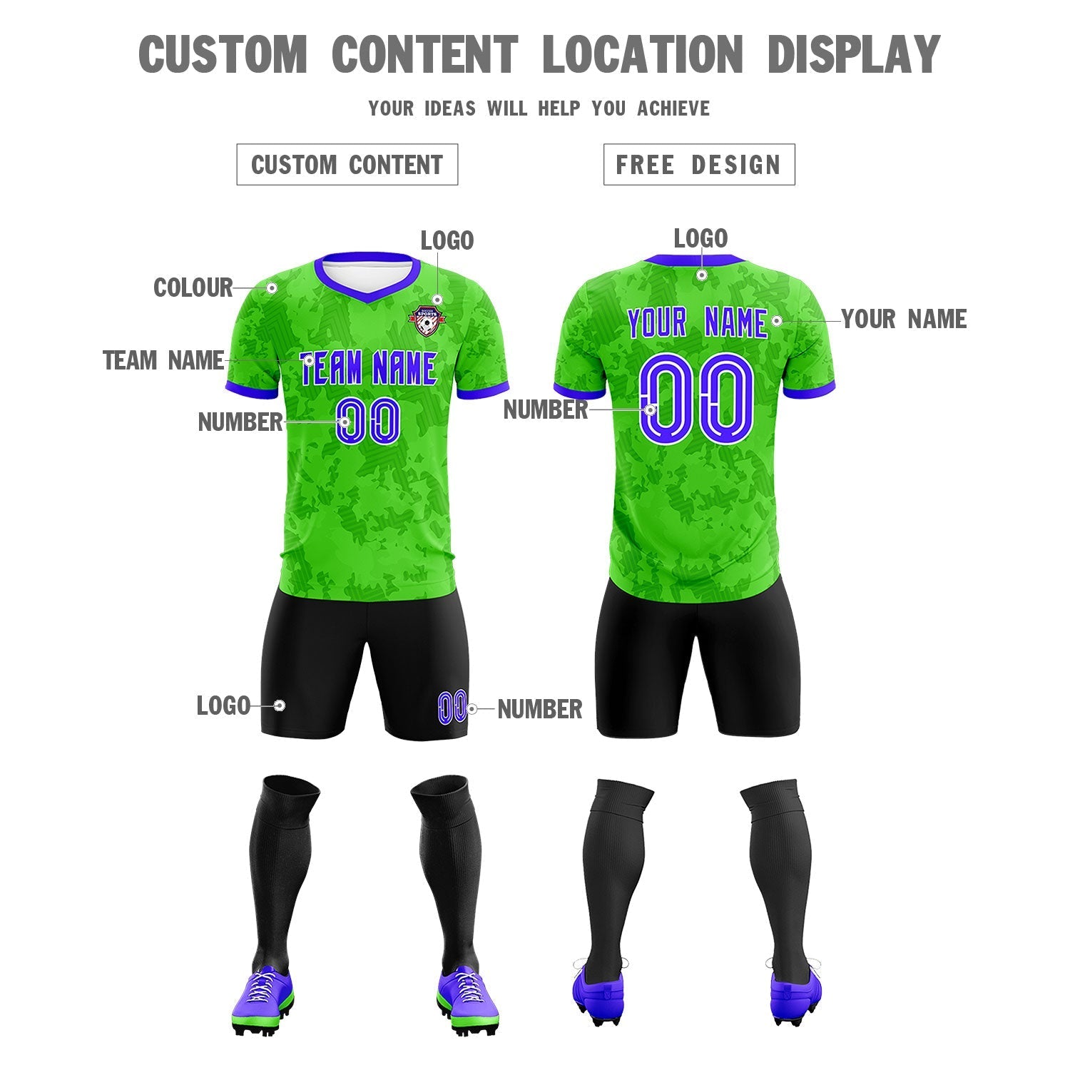 Custom Neon Green Camo sports Soccer Tops/Sets Jersey