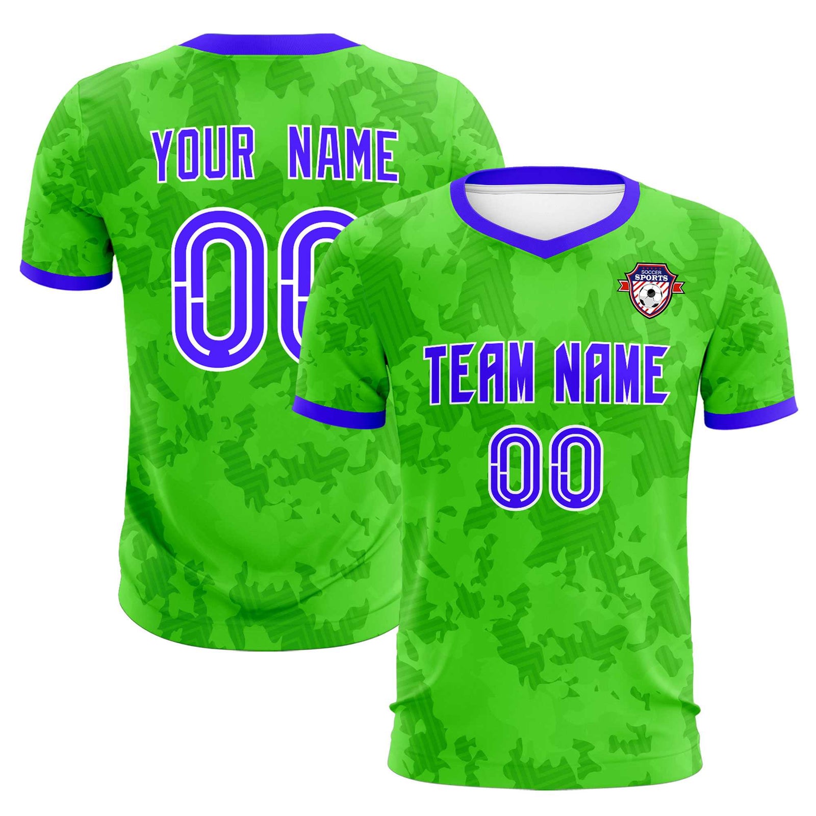 Custom Neon Green Camo sports Soccer Tops/Sets Jersey