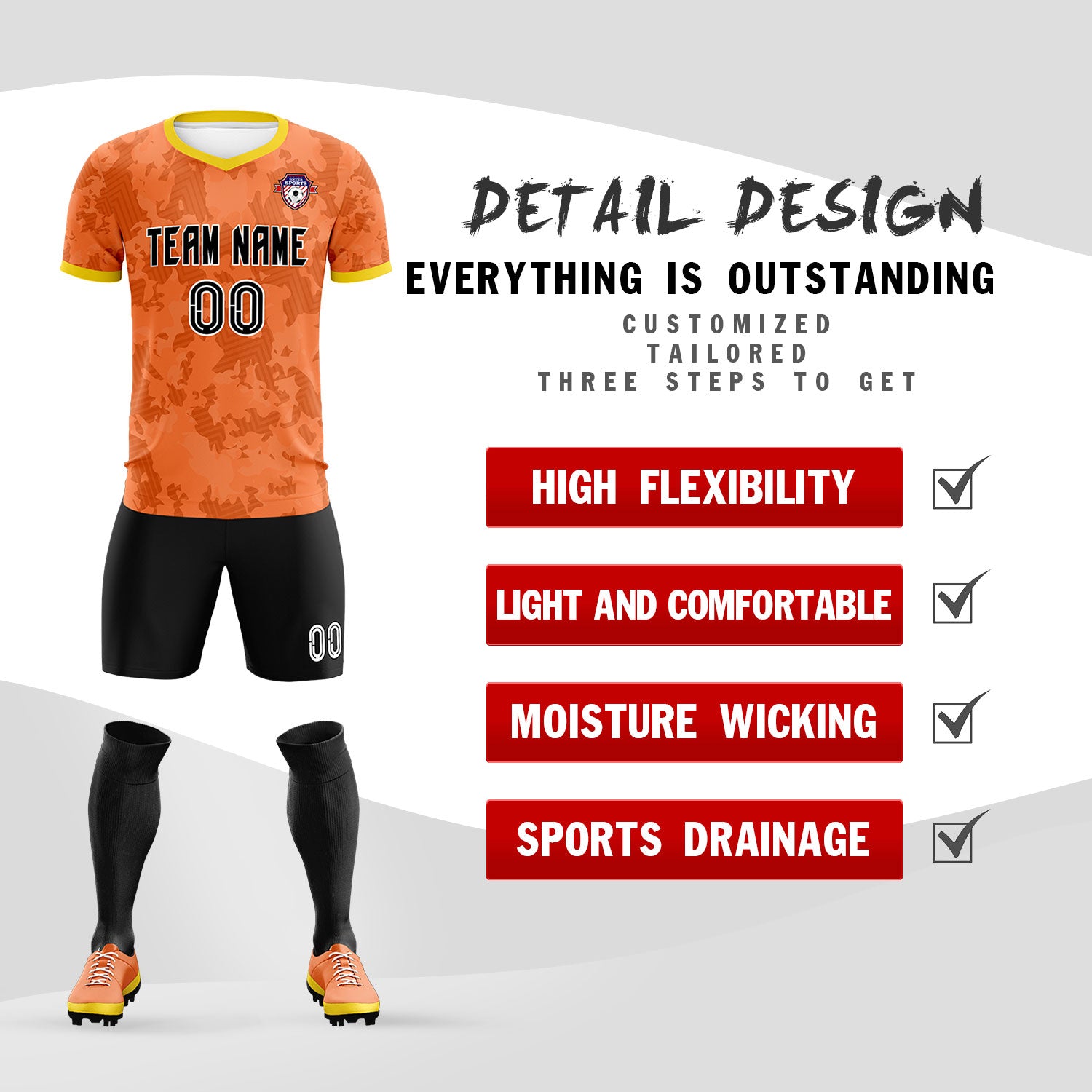 Custom Orange Camo sports Soccer Tops/Sets Jersey