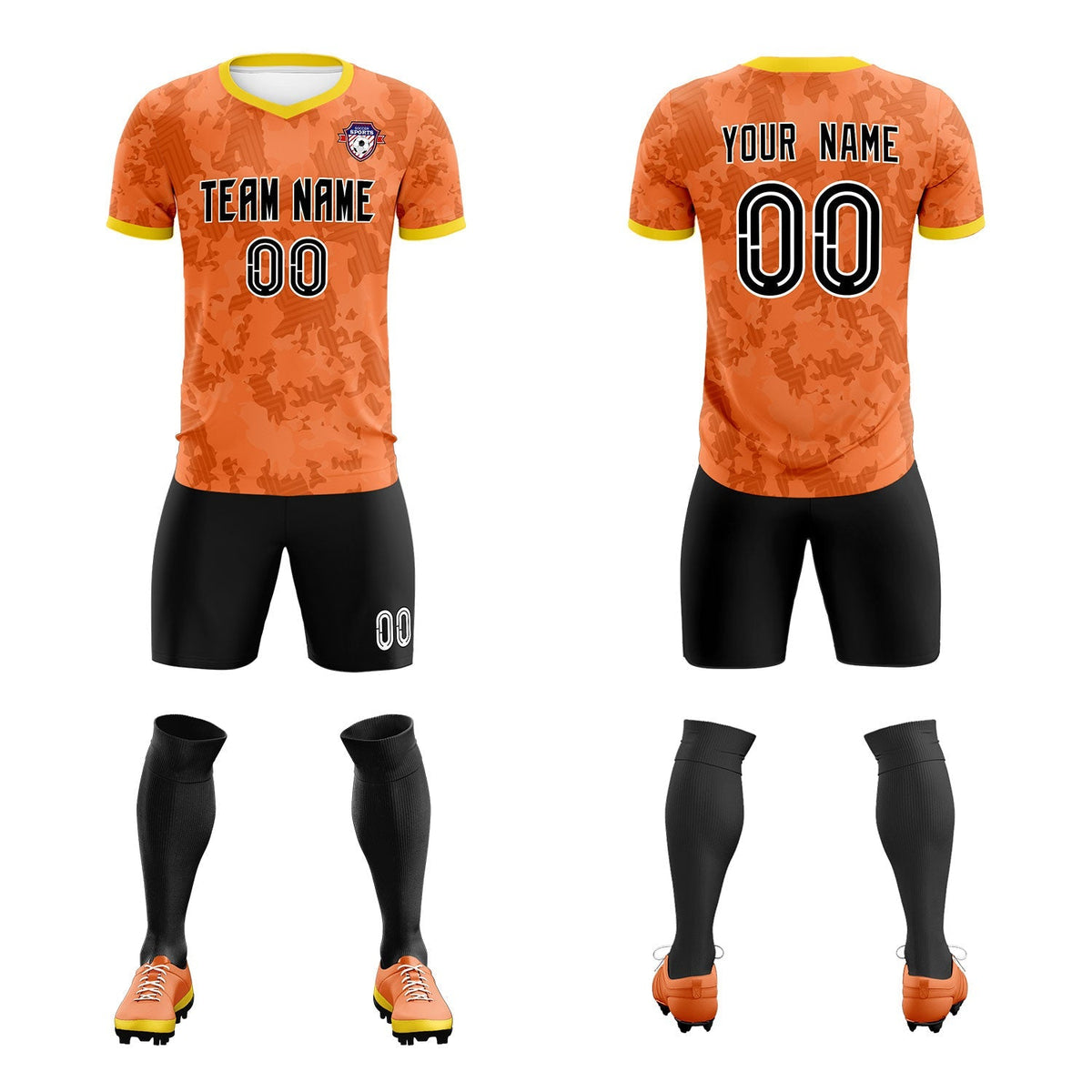Custom Orange Camo sports Soccer Tops/Sets Jersey
