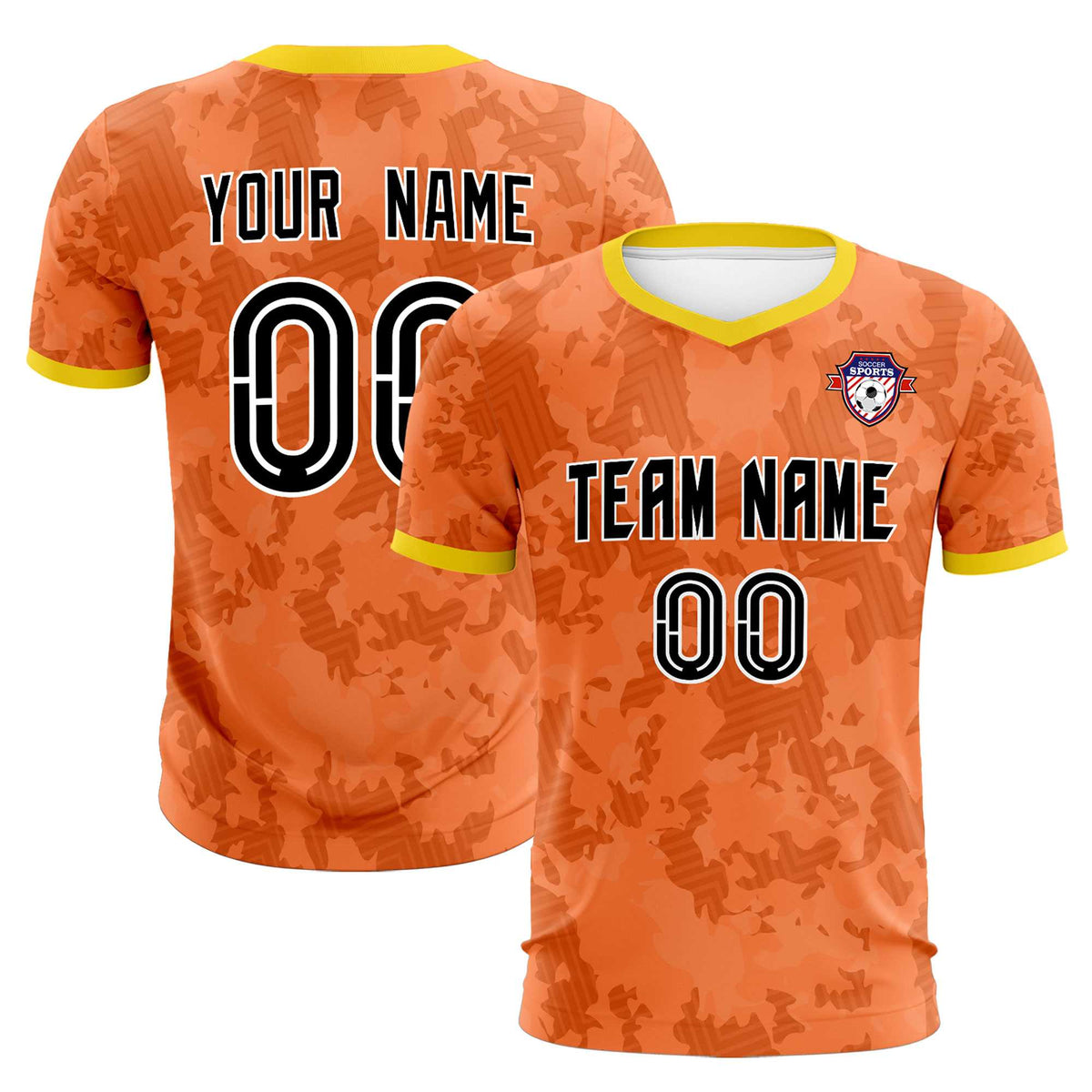 Custom Orange Camo sports Soccer Tops/Sets Jersey
