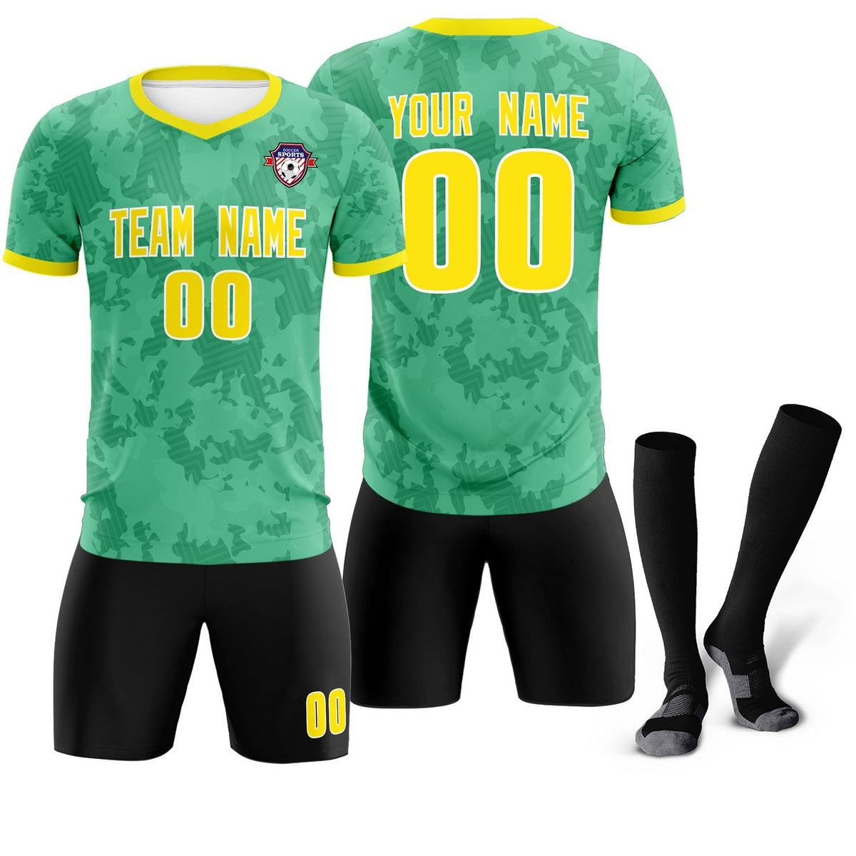 Custom Green Camo sports Soccer Tops/Sets Jersey